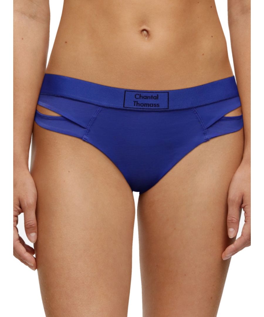 Chantal Thomass Sharp Brief. Mid rise and mesh with an elastic waist, V-shape back opening and side opening details. The product is recommended as hand-wash only.