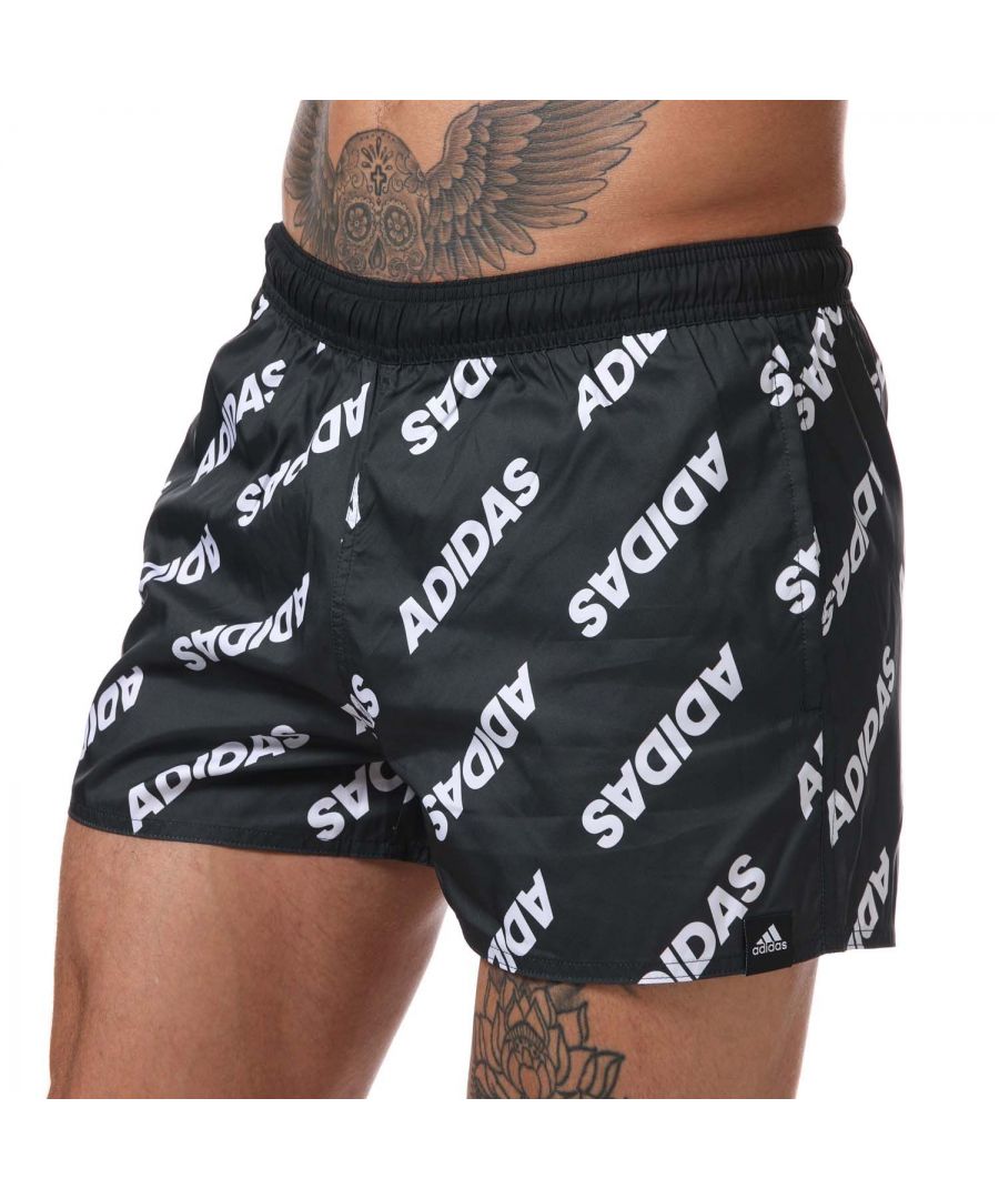 adidas Mens Wording Swim Shorts in Black - Size X-Small