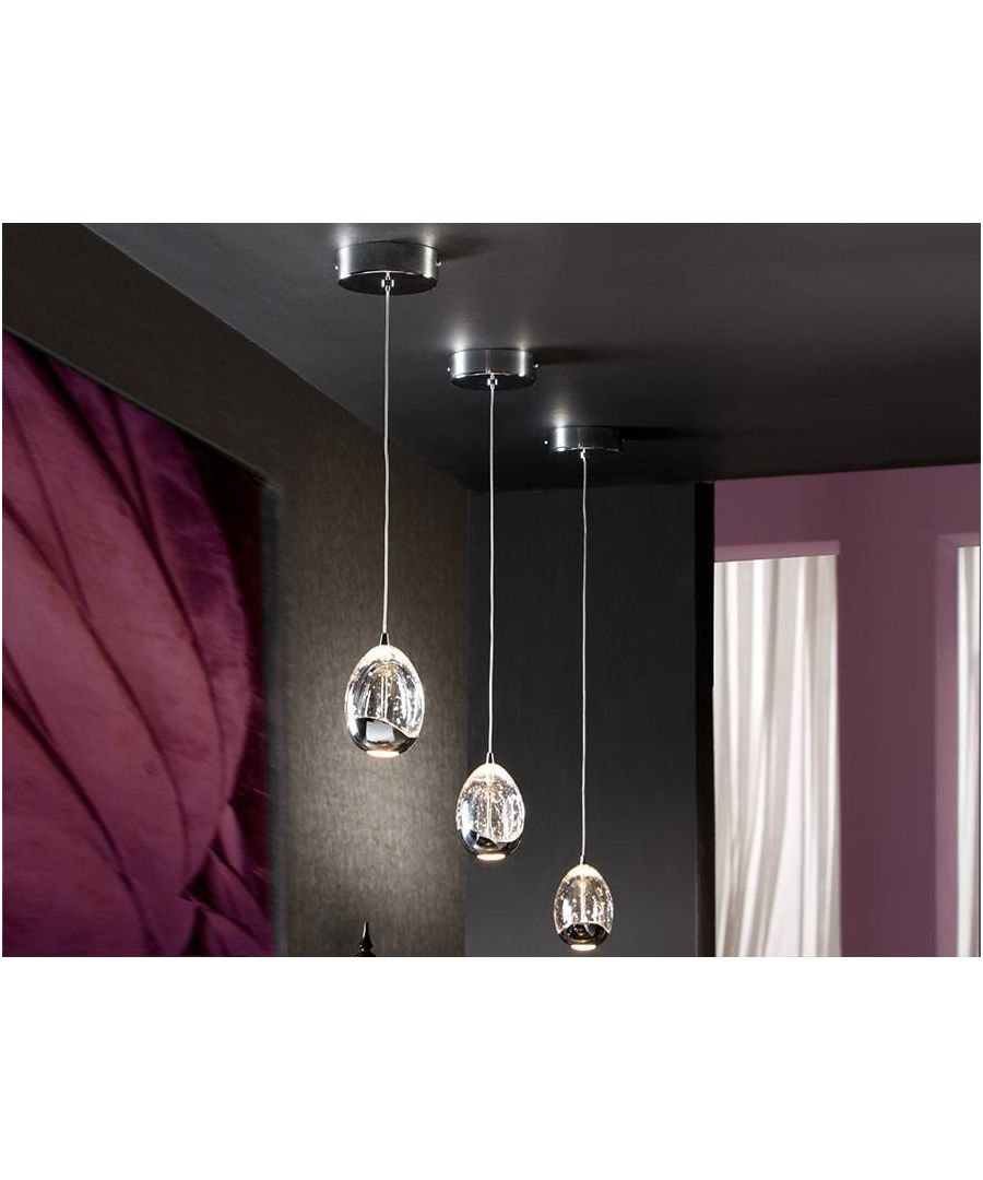 Image for Integrated LED Crystal Cluster Drop Ceiling Pendant Chrome Bubble Effect