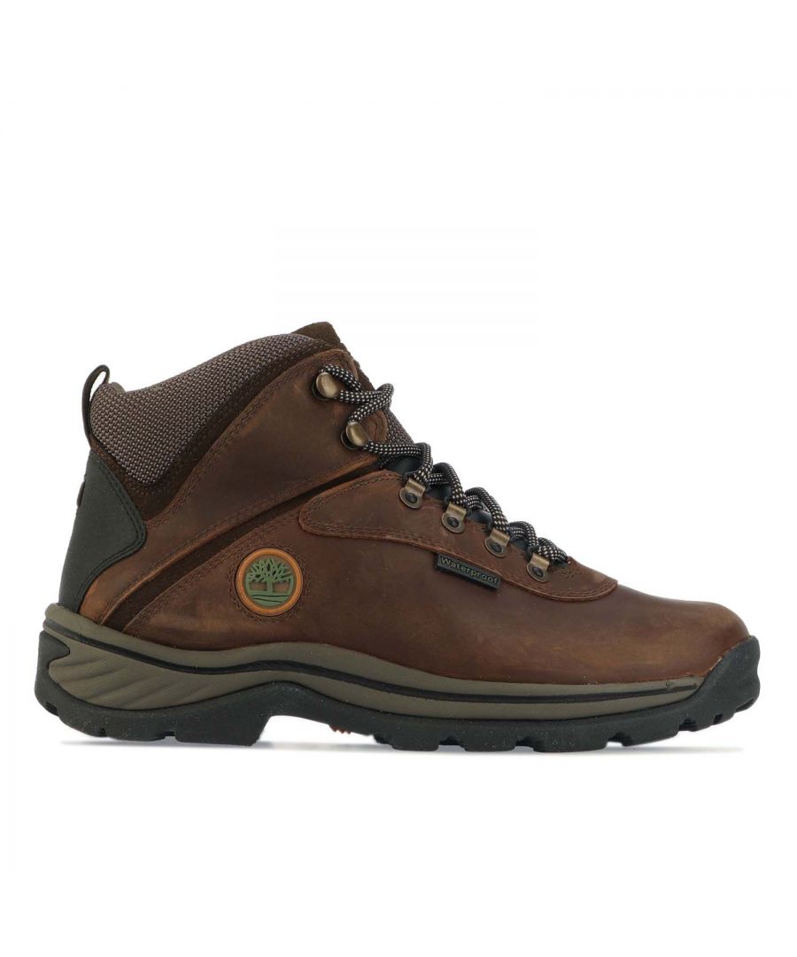 Mens Timberland White Ledge Mid Hiker in brown.- Nubuck leather upper.- Speed-lace hardware with lace hooks. - Padded collar and tongue.- Cushioned insole.- Contrast collar and sole stripe.- Branding to heel  side and tongue.- Seam-sealed waterproof construction.- EVA-blend foam footbed and midsole for high-rebound cushioning.- Rubber sole.- Ref: A12135214