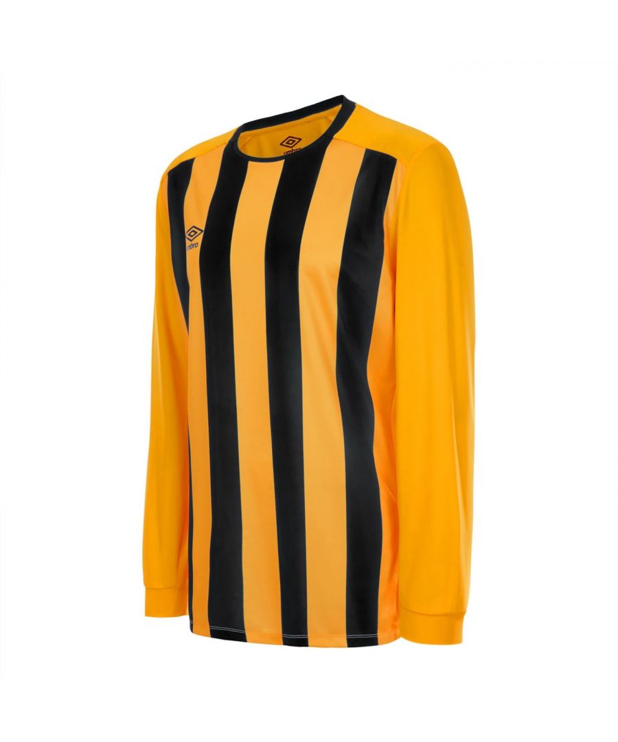 Umbro Long Sleeve Stripe Jersey Mens This Umbro Long Sleeve Stripe Jersey is crafted with long sleeves and a ribbed crew neckline for a classic look. It features elasticated hems for a comfortable fit and is a lightweight construction. This jersey is a stripe design with a signature logo and is complete with Umbro branding. > Fit Type: Standard Fit > Collar Style: Crew Neck > Length: Regular > Sleeve Length: Long Sleeve > Care Instructions: Follow Care Instructions > Style: T-Shirts