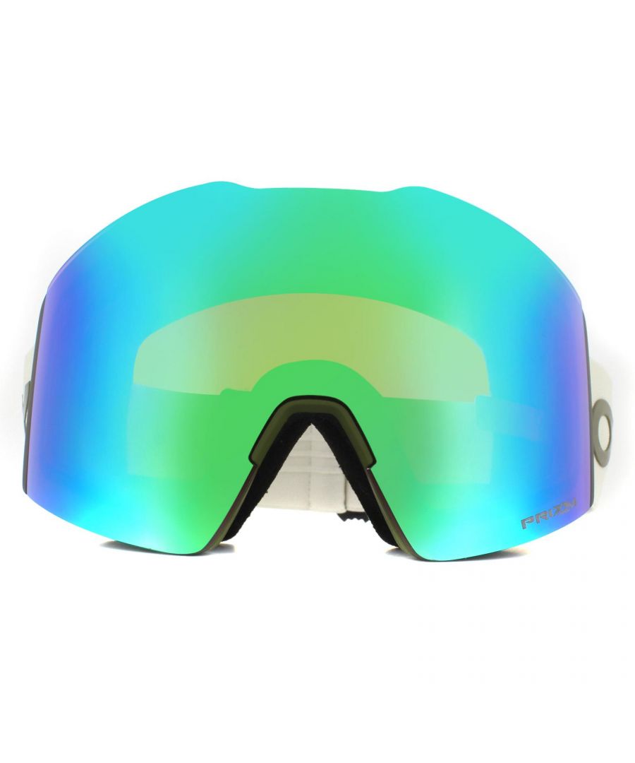 Oakley Ski Goggles Fall Line XL OO7099-26 Factory Pilot Dark Brush Grey Prizm Snow Jade Iridium are a cylindrical style lens model from the Oakley Line Series inspired by the popular Line Miner. They have a large field of view with the rimless lens, and feature Oakley's Ridgelock technology to allow quick changing of lenses on the go. This XL version are a large fit designed for larger faces with of many shapes and have notches at the temples for prescription glasses to be worn underneath if needed and allow most helmets to fit perfectly.