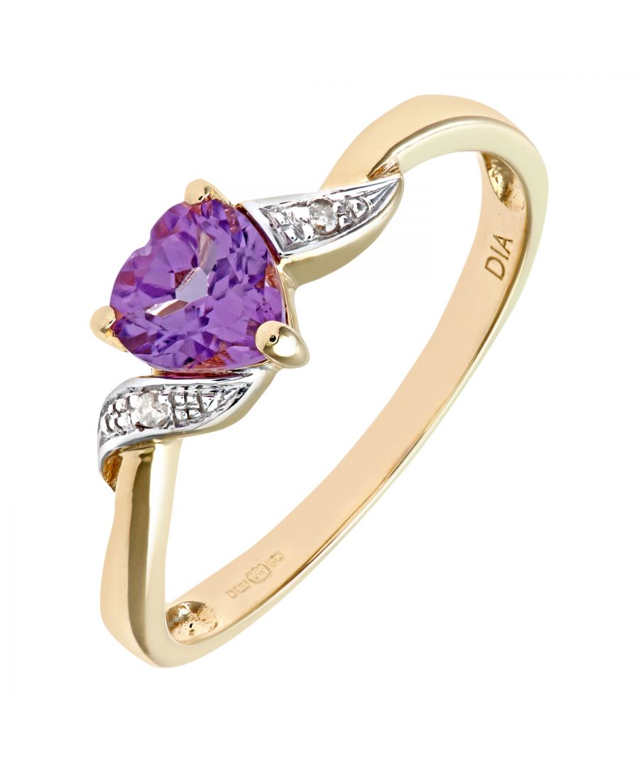 Diamant L'Eternel Womens 9ct Yellow Gold Amethyst And Diamond Heart Ring - Size K