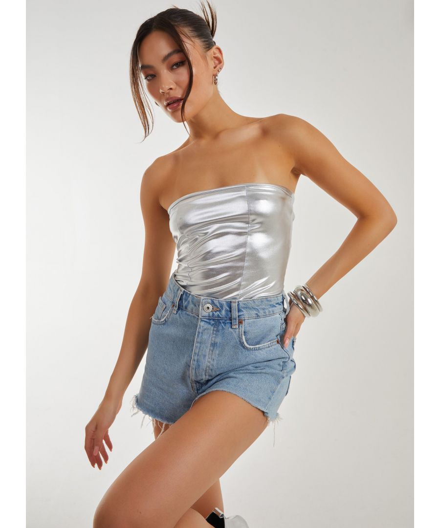 Pink Vanilla Womens Silver Metallic PU Corset Top - Size 14 UK