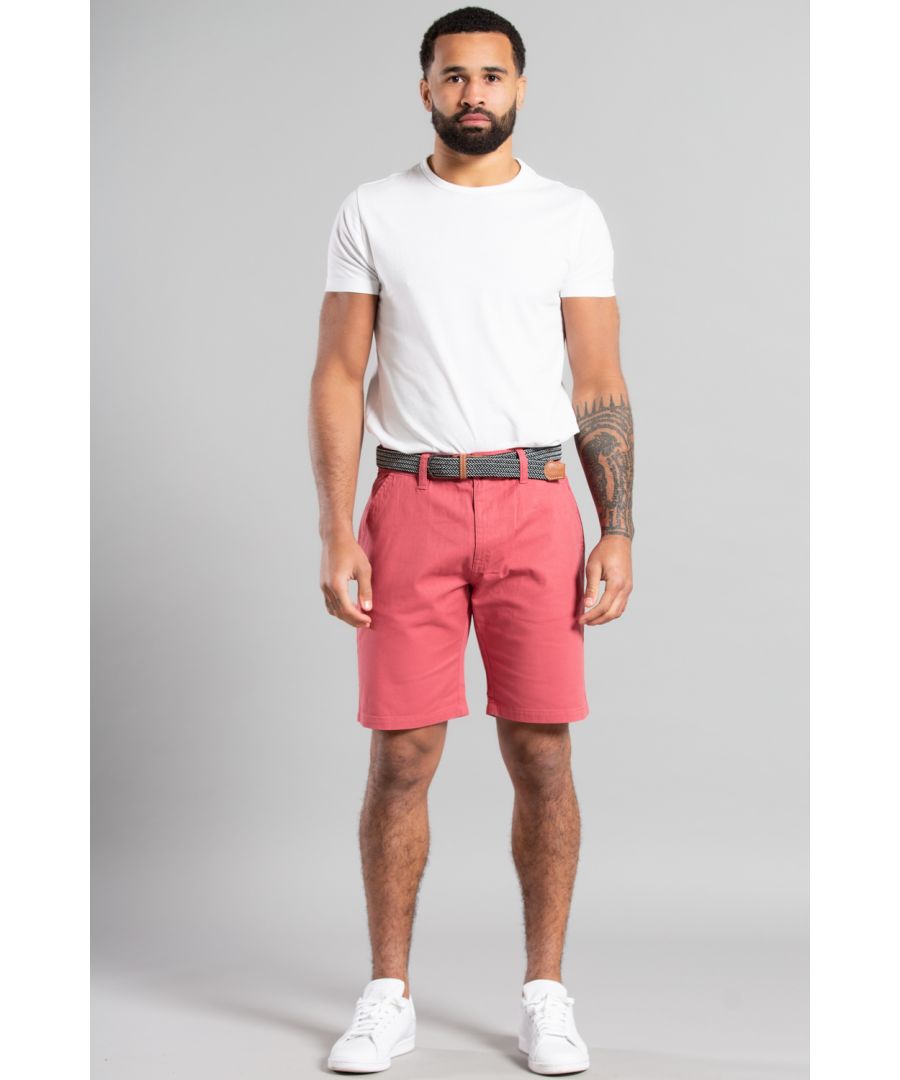Get ready for summer with these versatile chino shorts. Made from 100% cotton twill, they're comfortable and breathable. With a classic design and simple belt, they're easy to pair with any outfit. Perfect for any casual occasion, these shorts are a must-have for your warm-weather wardrobe. They are machine washable for easy care
