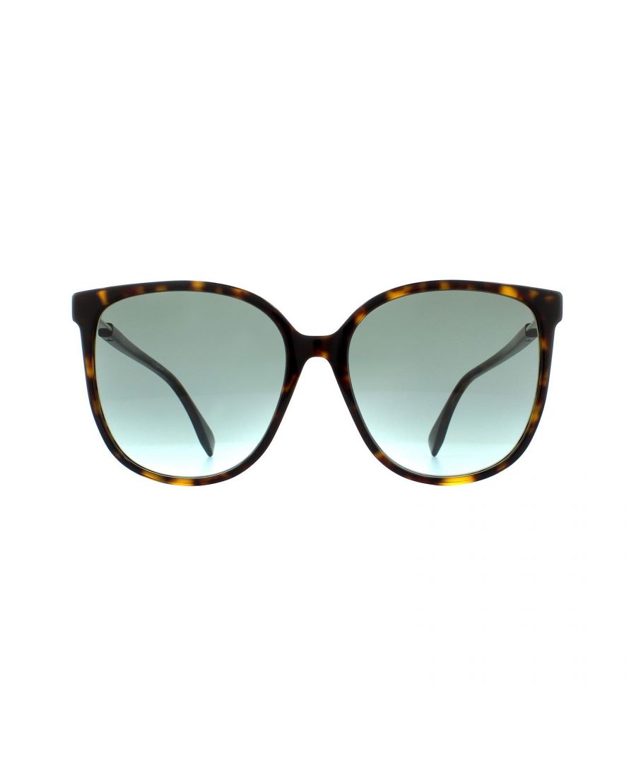 Fendi Sunglasses FF 0374/S 086 EQ Dark Havana Green Aqua are a super feminine and sophisticated oversized round style crafted from lightweight acetate. The hinges feature a metal Fendi F logo plaque for brand recognition.