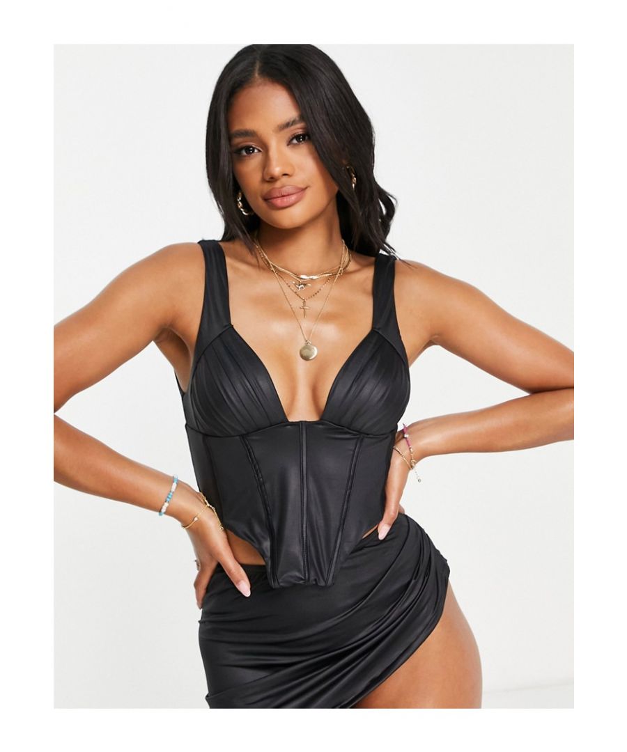 Bikini top by ASOS LUXE Just add water V-neck Corset style Fixed straps Zip-back fastening Sold by Asos