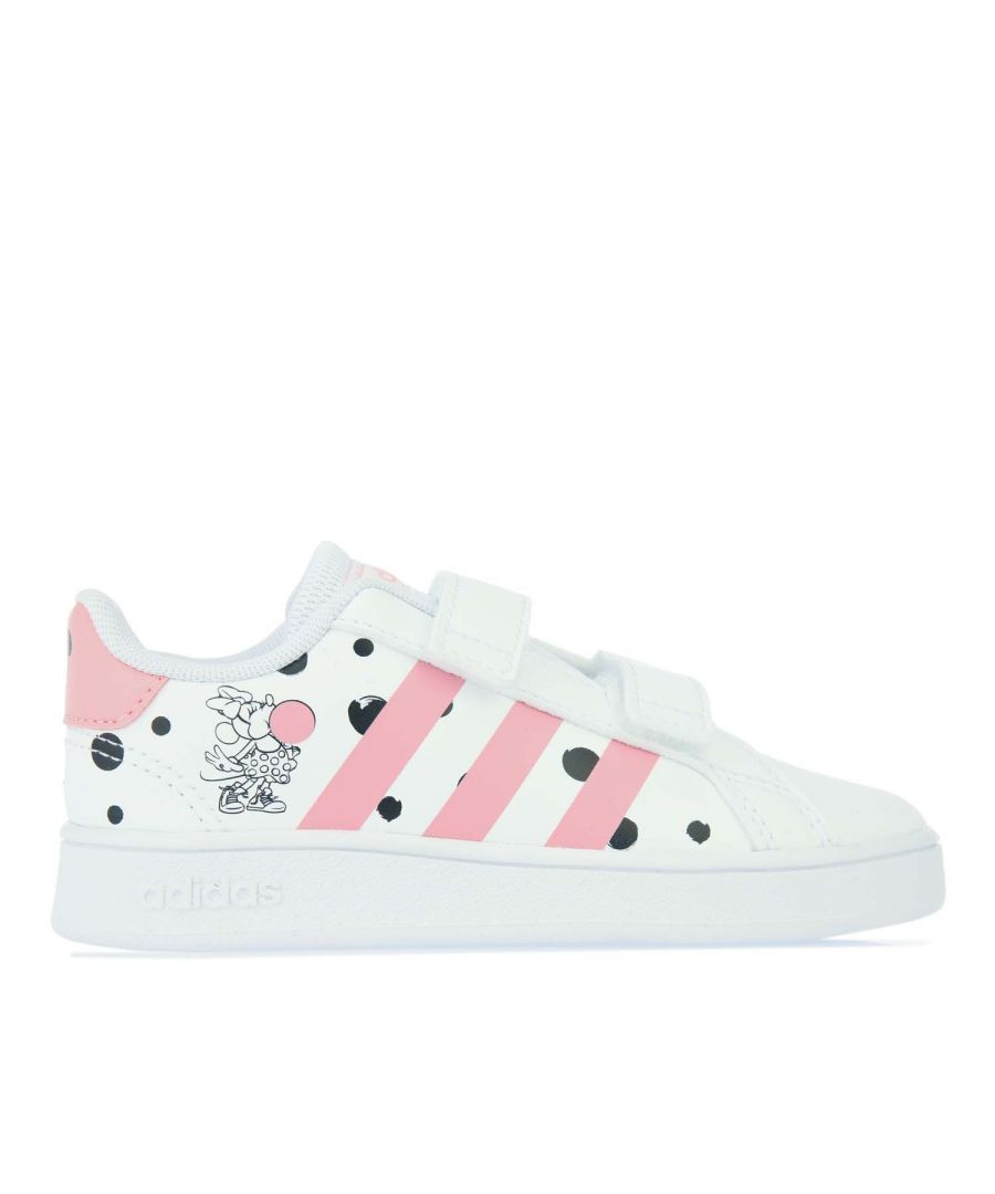 Infant adidas Grand Court Trainers in white pink.- Synthetic upper.- Hook-and-loop closure straps.- Regular fit.- Round toe.- ©Disney.- Rubber outsole.- Synthetic upper  Textile lining.- Ref: FZ3229I