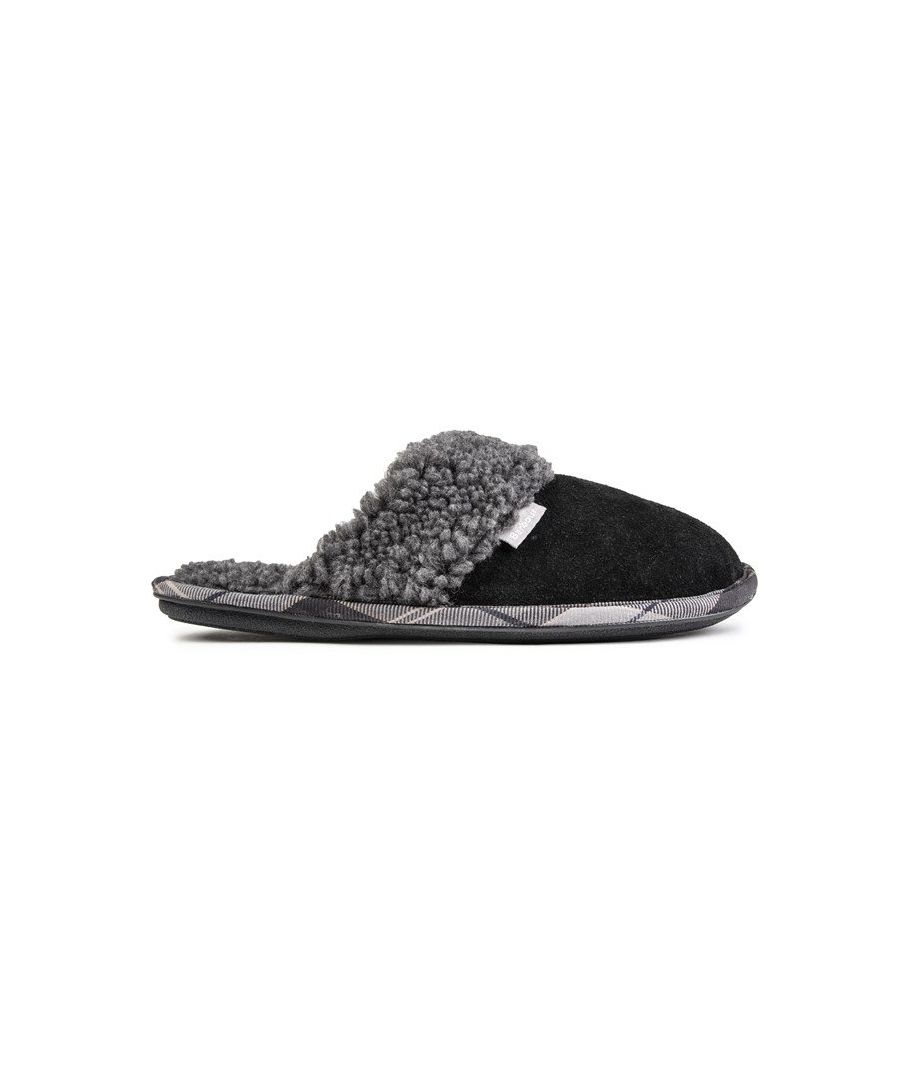 Sink Into The Comfort Of The Black Barbour Lydia Slippers With A Suede Upper And Cosy Grey Teddy Bear Lining. A Classic Style With Elegant, Clean Lines And A Tartan Patterned Edge, These Slippers Are Ideal For Lounging Around The House And Showing Off The Luxurious Country-style Designer Look From Barbour.