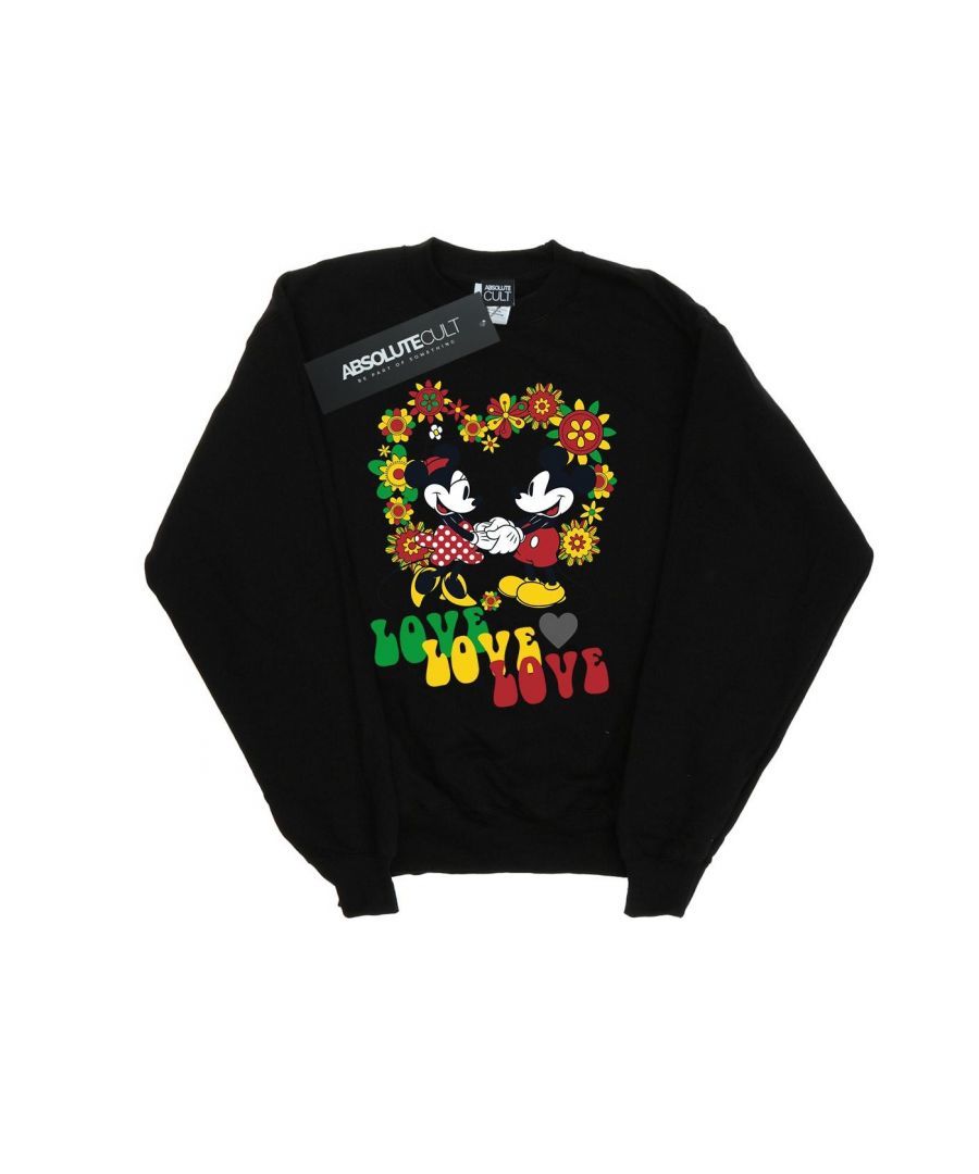 Disney Womens/Ladies Mickey And Minnie Mouse Hippie Love Sweatshirt (Black) - Size Medium