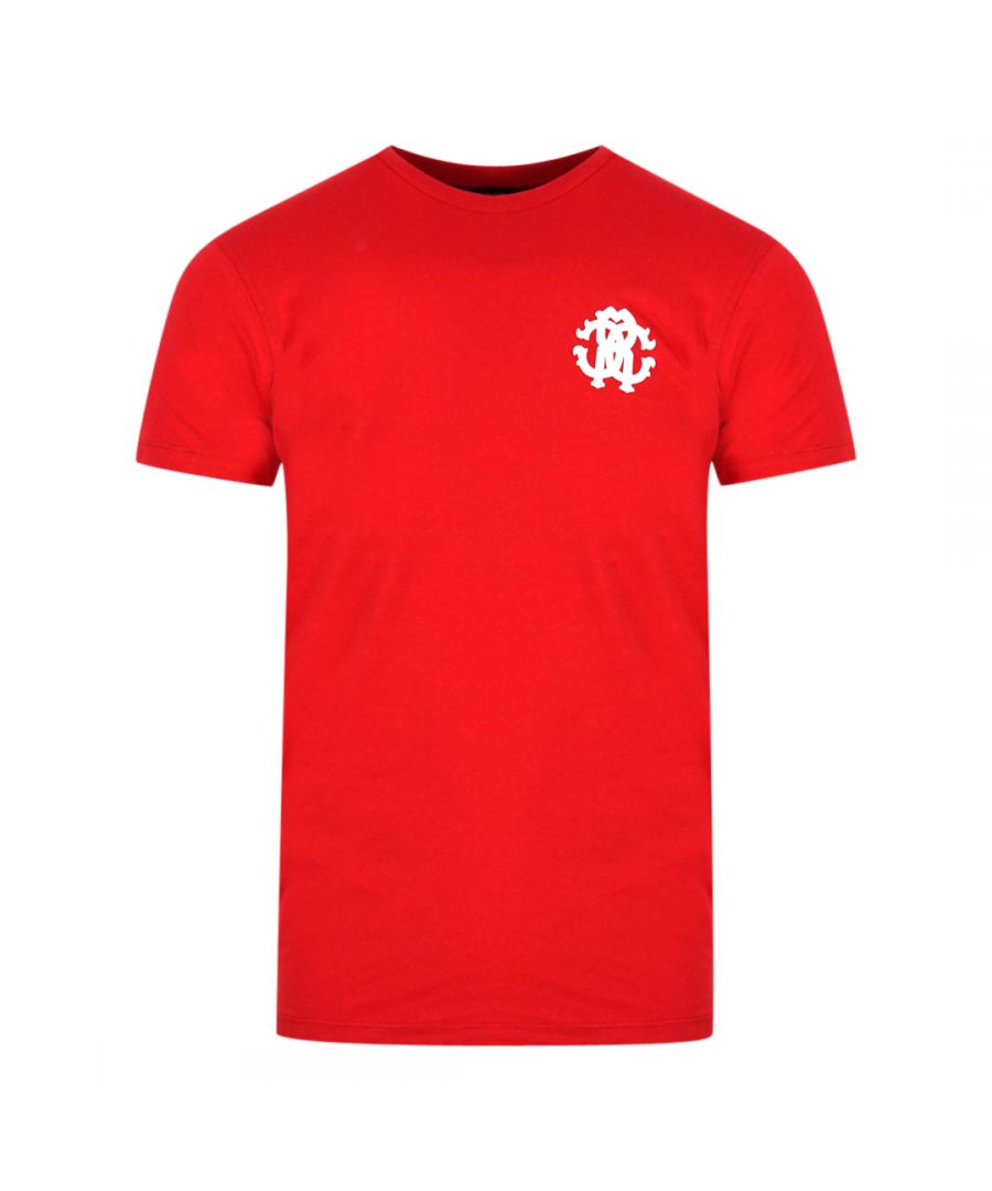 Roberto Cavalli rood T-shirt met luipaardprint op de rug. Roberto Cavalli rood T-shirt. 100% katoen. Groot motief op de achterkant van het T-stuk. Ronde hals. Stijl: IST61I JD060 D0024