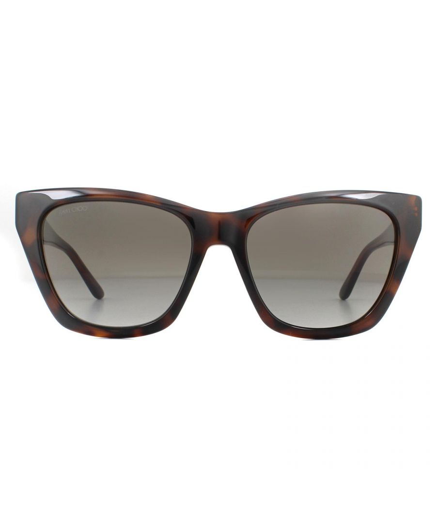 Jimmy Choo Sunglasses RIKKI/G/S 807 9O Black Dark Grey Gradient are a cat eye style made from chunky acetate. The temples feature the signature 'Choo' emblem for brand authenticity