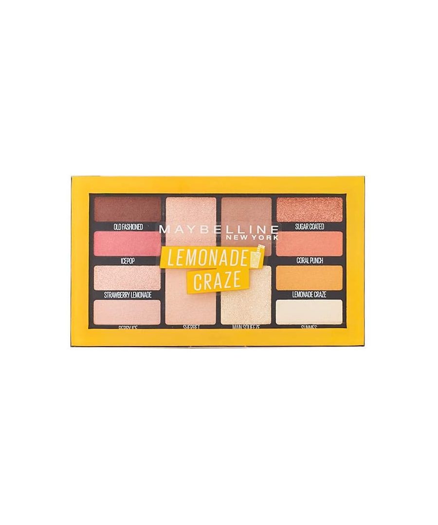 Bring on wearable neutrals with bold splashes of colour from Maybelline's Lemonade Craze. A fresh take on the classic palette, these pigmented shades offer endless possibilities. Softer hues to highlight, darker shades to amplify and define, and bright pops of citrus inspired colours to make your eyes pop! Packaging May Vary Directions Step 1. Apply neutral shade from lid to brow bone. Step 2. Blend a darker shade to the crease. Step 3. Apply a pop of colour to centre of the lid. Step 4. Highlight inner corner of eye. See the back of your palette for 3 signature eye looks or create your own!