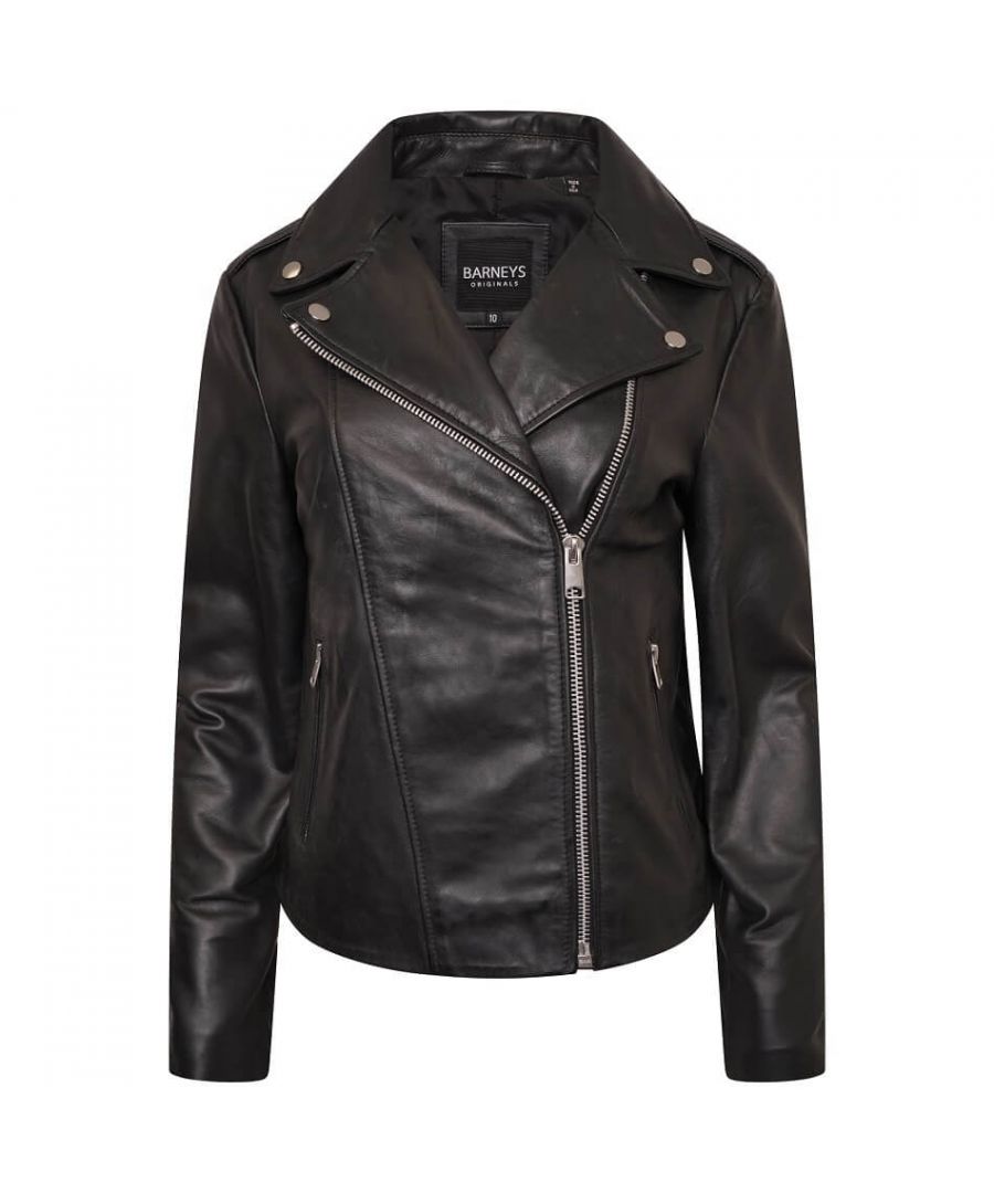 Simple and chic, this black leather biker jacket is a wardrobe essential. Made by BARNEYS ORIGINALS, this super soft leather jacket is made to last and is timeless in style.