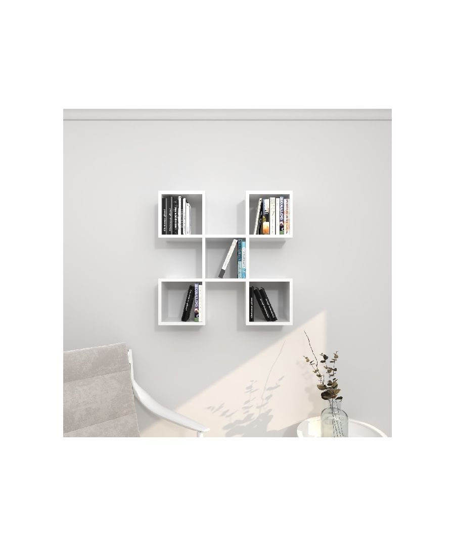 This modern and functional shelf is the perfect solution to keep your books and objects in order, furnishing your home in an original way. Thanks to its design it is ideal for the living area, the sleeping area of the house and the office. Easy-to-clean and easy-to-assemble kit included. Color: White | Product Dimensions: W70xD20xH70 cm | Material: Melamine Chipboard | Product Weight: 10,5 Kg | Supported Weight: Each shelf 5Kg | Packaging Weight: 13,1 Kg | Number of Boxes: 1 | Packaging Dimensions: W80xD30,5xH14 cm.