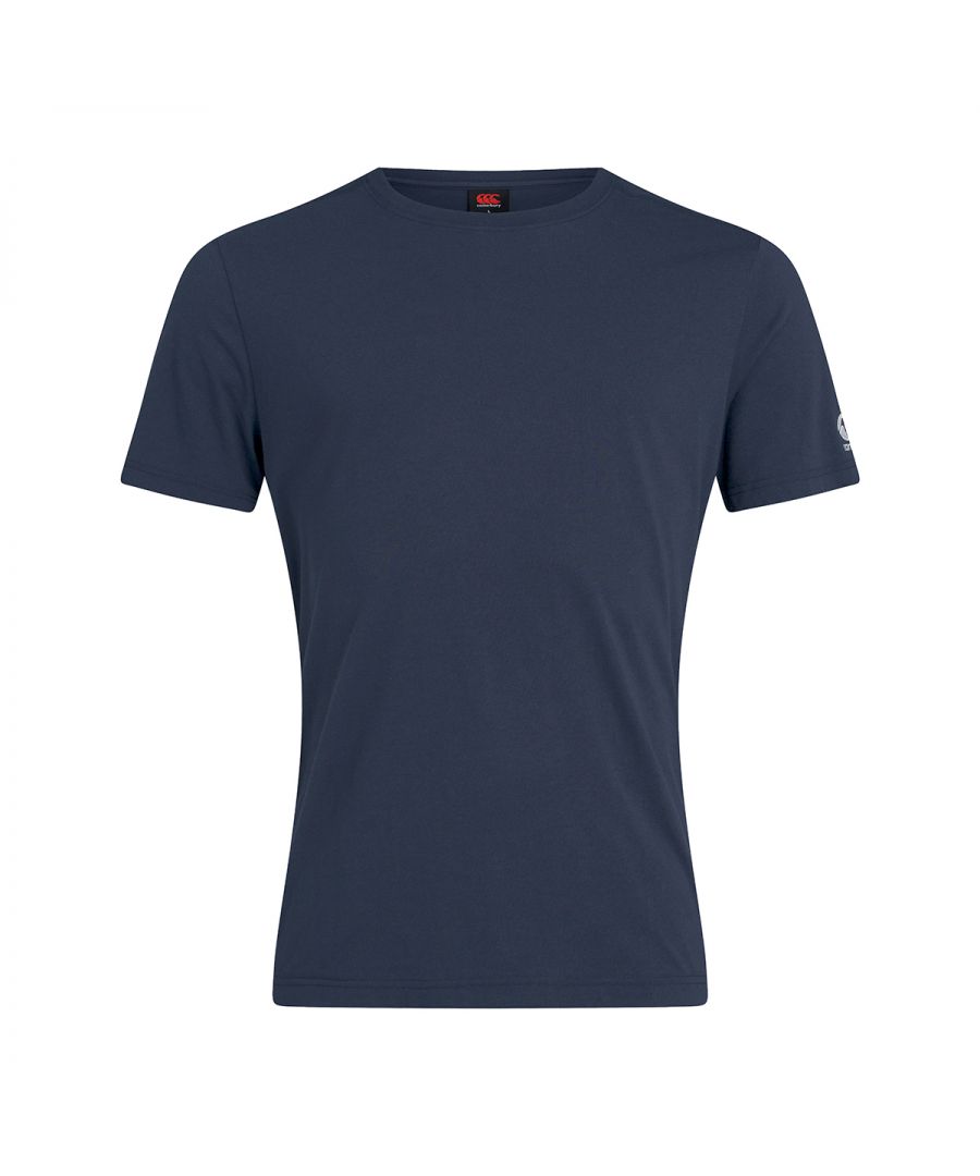 60% Cotton, 40% Polyester. 160gsm. Design: Logo, Plain. Neckline: Crew Neck, Ribbed Collar, Taped. Sleeve-Type: Short-Sleeved. Seamed Shoulders, Twin Needle Stitching.