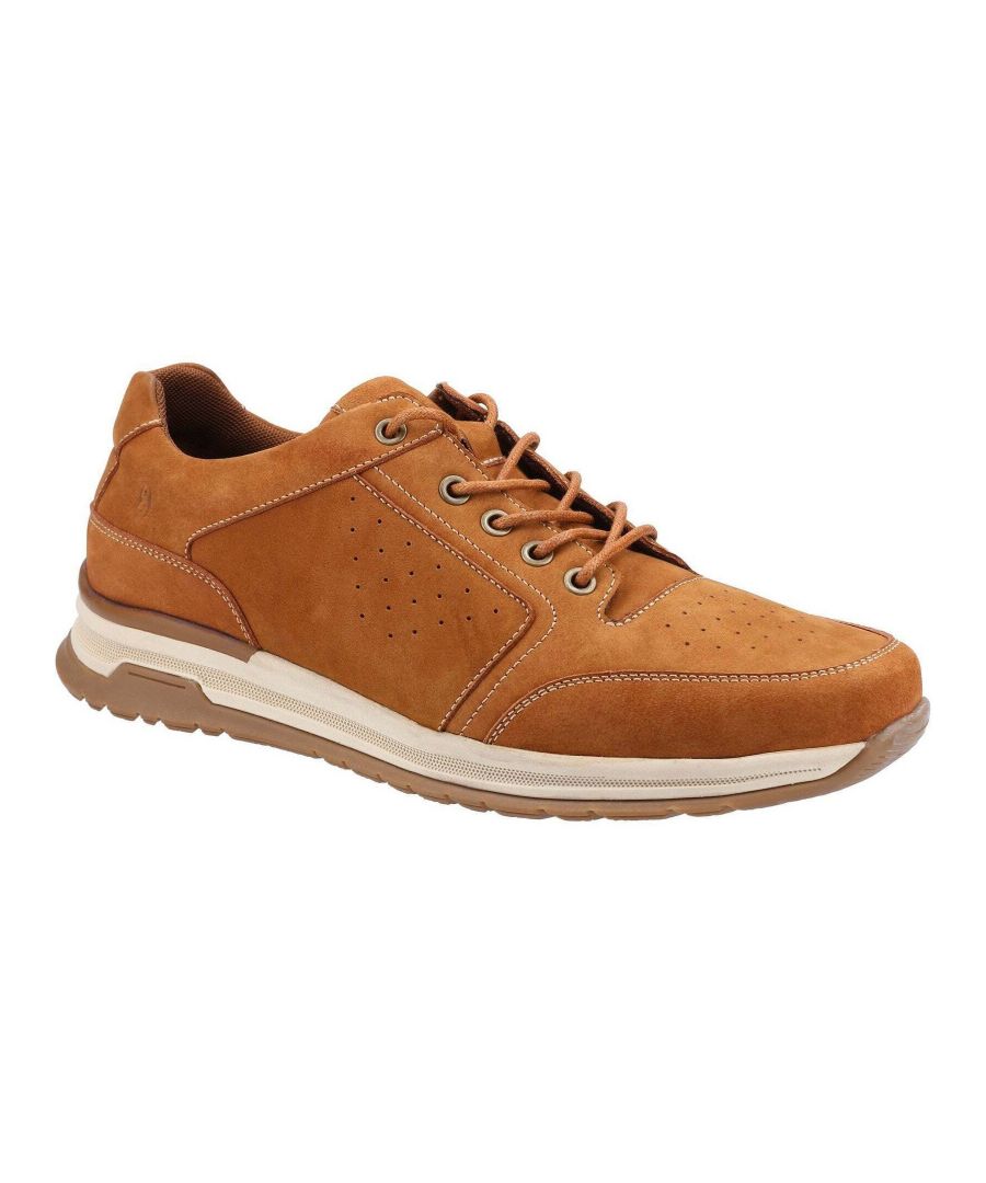 Hush Puppies Heren Joseph Lace Leren Trainers (Tan)