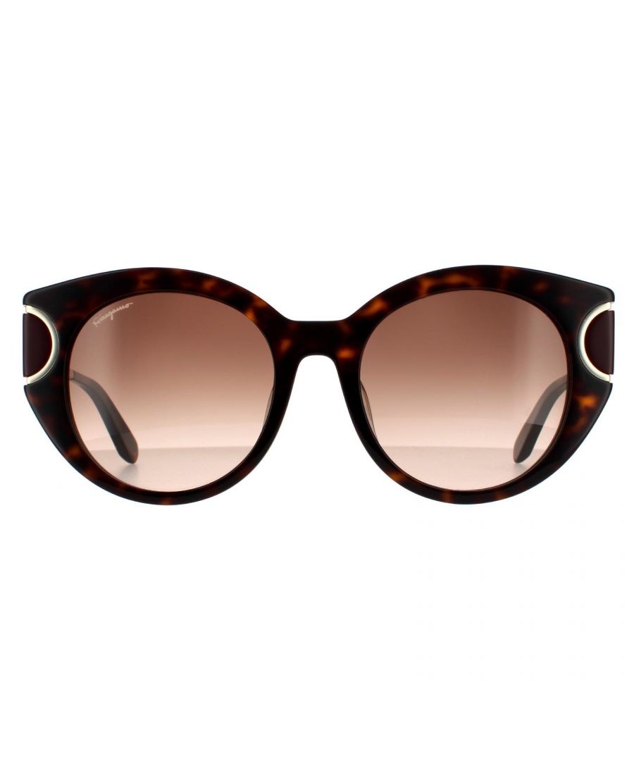 Salvatore Ferragamo Cat Eye Womens Tortoise Brown Gradient 90041091 Salvatore Ferragamo are a chic cat eye style crafted from metal and plastic with contrasting colour blocks on the outer edge of the frames.