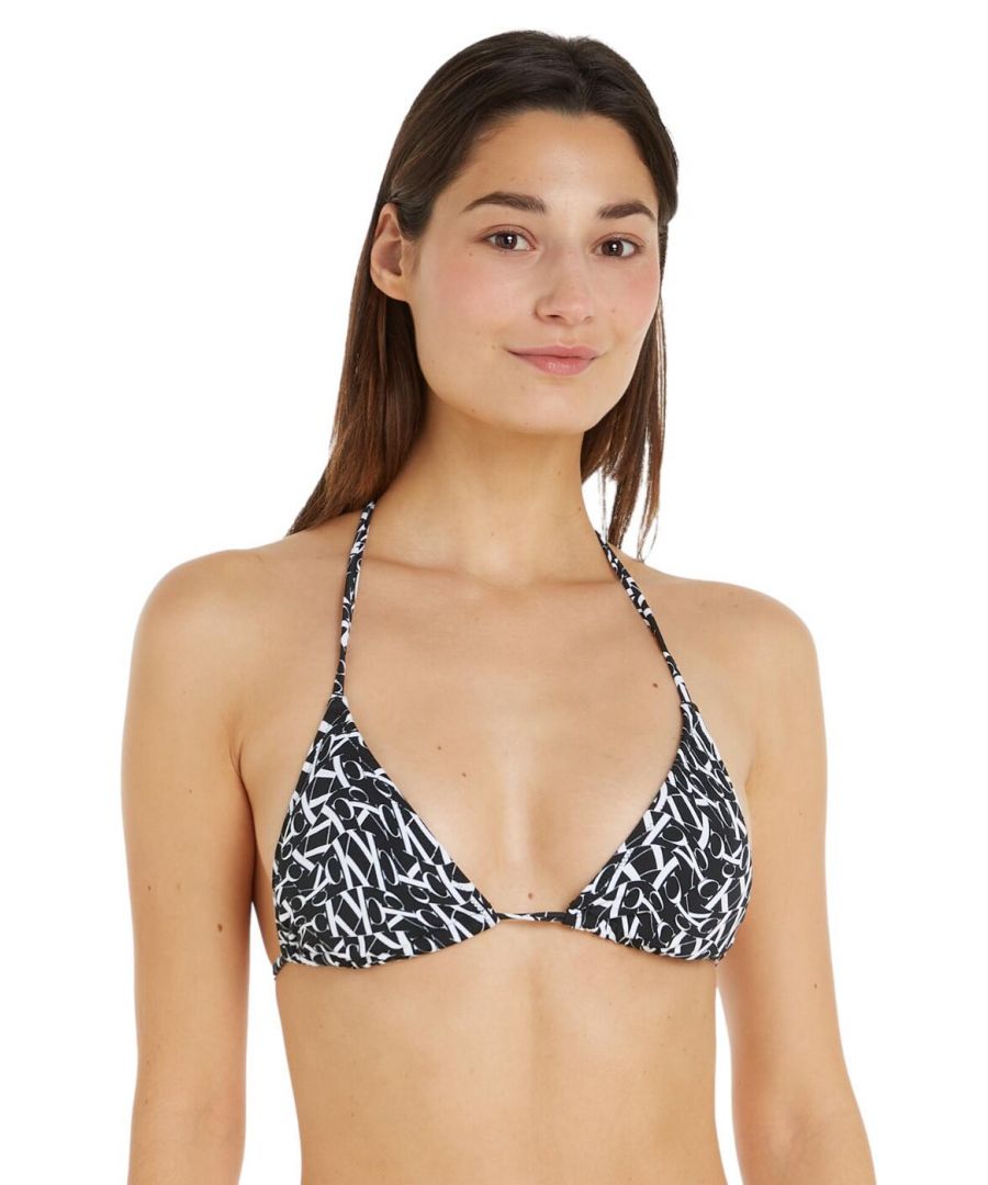 Calvin Klein Womens KW0KW02079 Triangle Bikini Top - Black Nylon - Size 12 UK