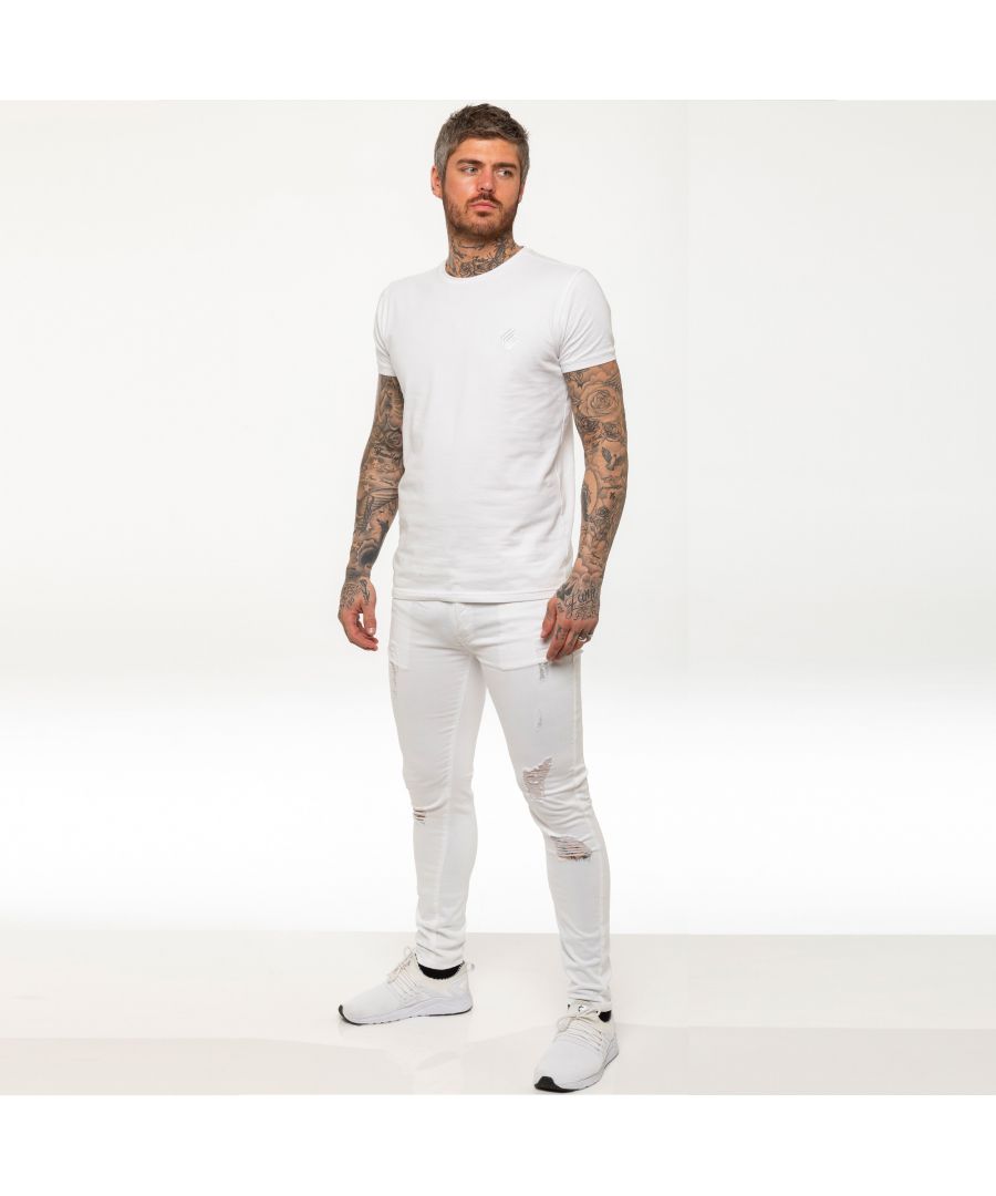 Enzo Mens Skinny Ripped Jeans - White Cotton - Size 32R