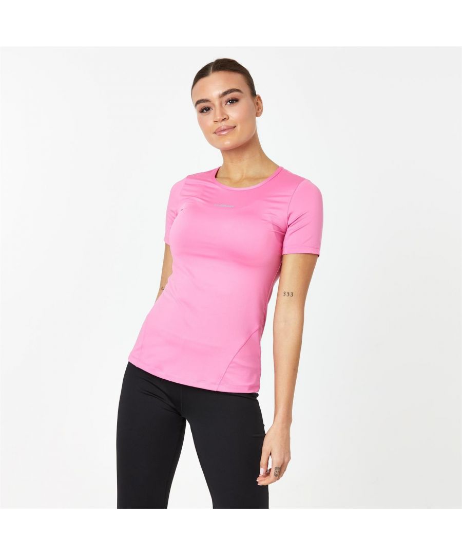LA Gear Fitted T-Shirt - This LA Gear fitted T-Shirt is crafted with short sleeves and a crew neck. It features a cut out back for style and flat lock seams for comfort. This tee is a lightweight sweat wicking construction in a block colour, also designed with a printed logo and is complete with signature branding.   >Short sleeves  >Crew neck  >Cut out back  >Flat lock seams  >Lightweight  >Block colour  >Mesh detailing  >Textured logo  >LA Gear branding  >85% Polyester, 16% Elastane  >Machine Washable at 30 Degrees  >Keep Away From Fire