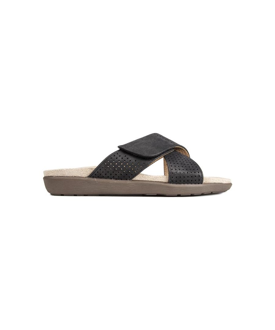 Relax And Welcome The Day In These Comfy Summer Slides From Solesister. This Slide Features A Cross Strap Perforated Design On A Comfy, Softly Padded Footbed Paired With A Slightly Wedged Grippy Sole. Have Fun In The Sun, Lounge Around At Home Or Go About Your Chores In These Versatile Simple Sandals.
