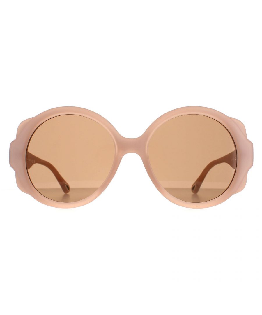 Chloe Round Womens Matte Nude Brown CH0120S  Sunglasses are a glamorous round style crafted from lightweight acetate. The Chloe logo features on the slender temples for brand authenticity.