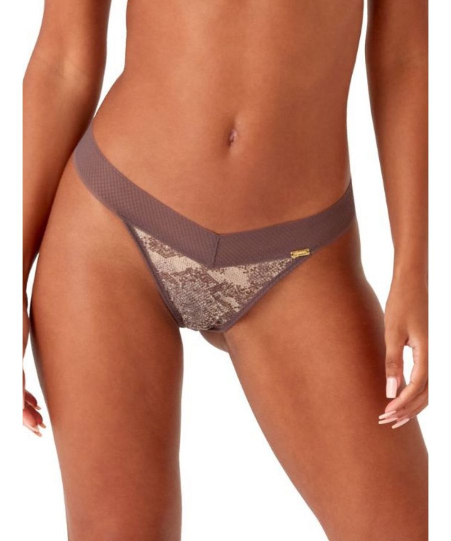  Womens Glossies Snake Tanga Thong - Print - Grey Polyamide - Size X-Large