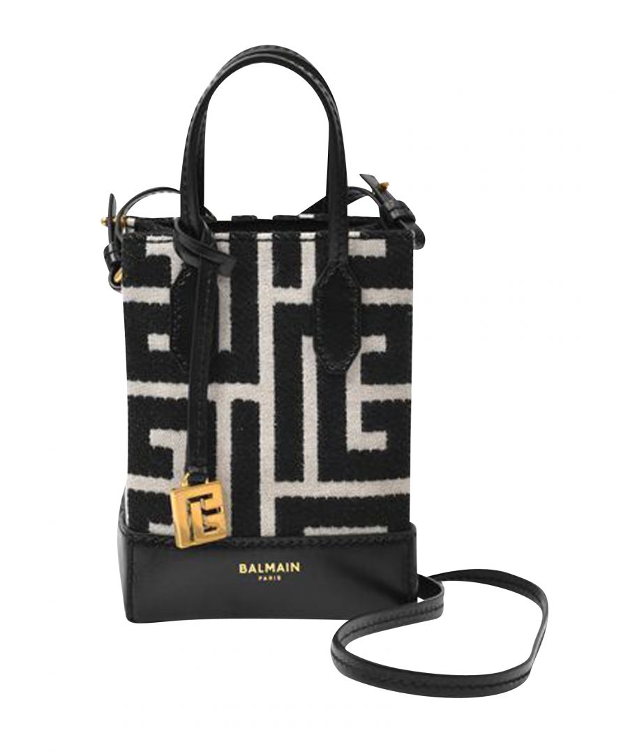 Balmain Womens Folded Shopping Bag Xs-Monogram Jacquard Gfe Ivoire/Noir Crossbody - Beige Canvas - One Size