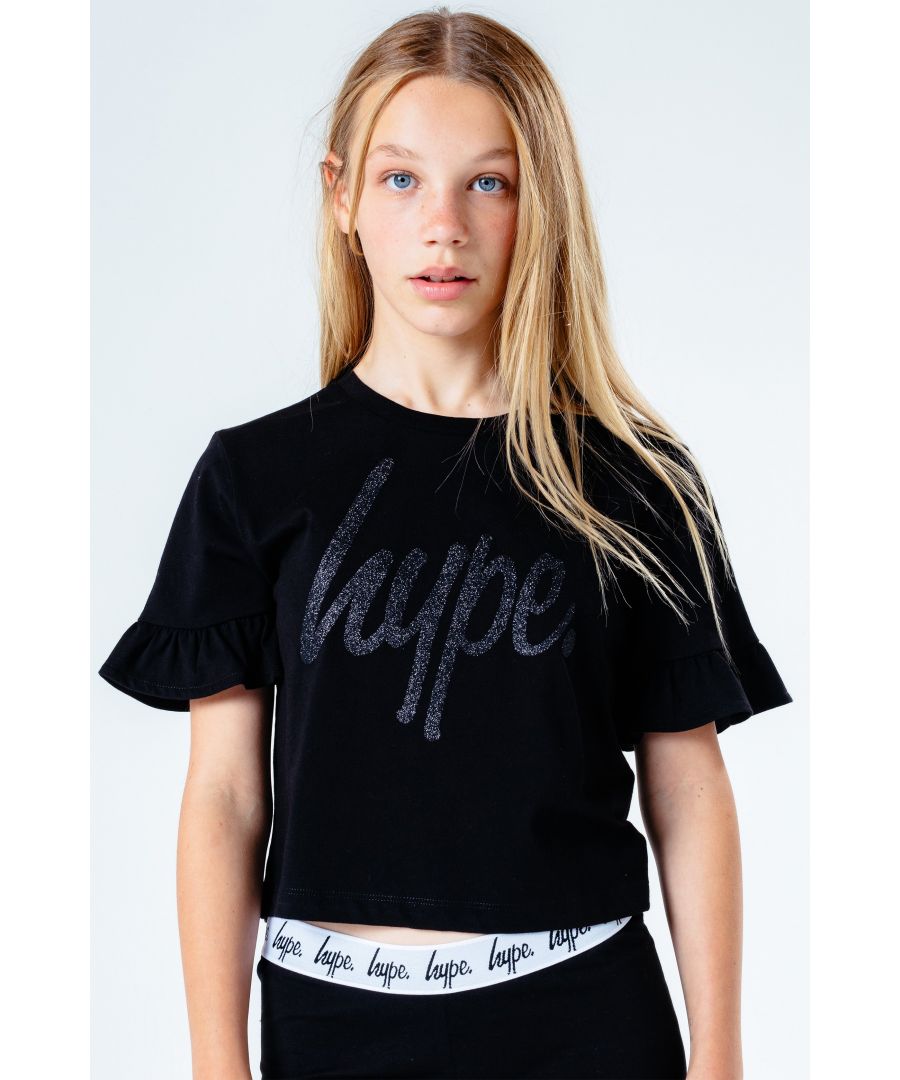 Image for Hype Black Glitter Script Frill Kids T-Shirt