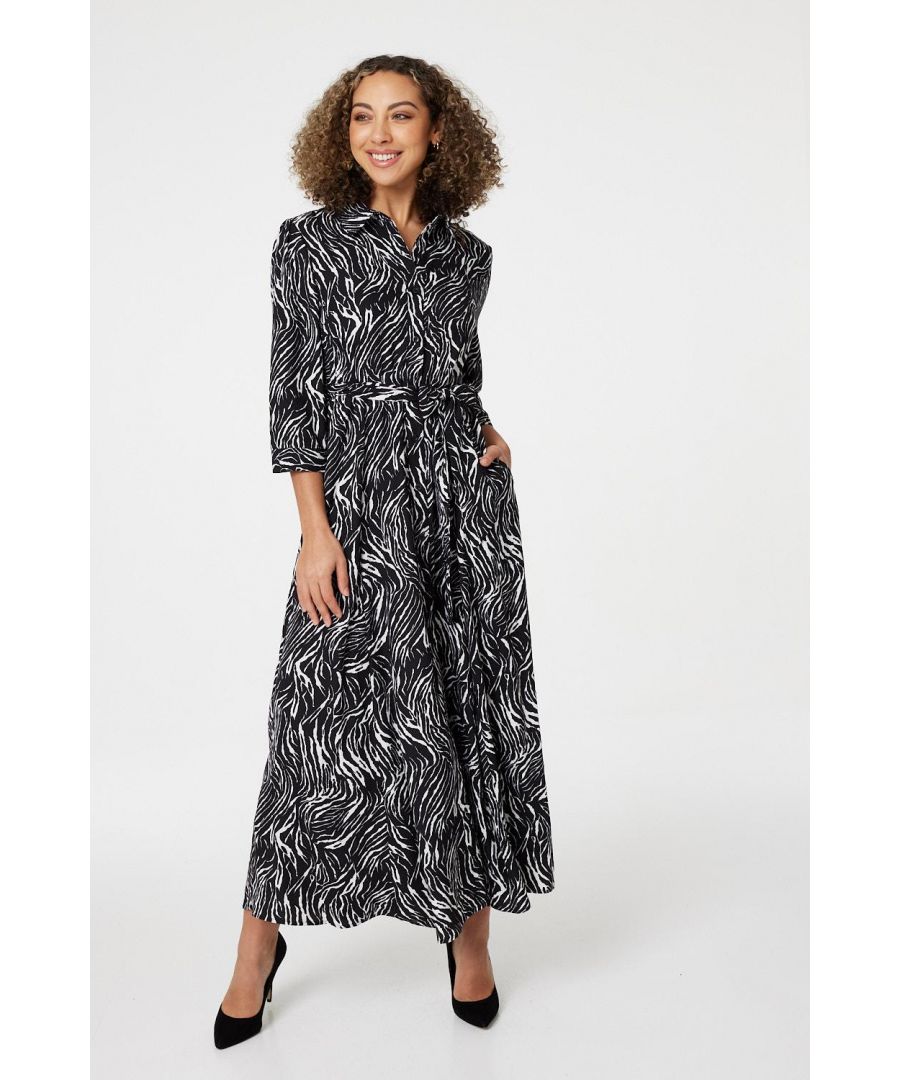 Izabel London Womens Zebra Print Button Front Shirt Dress - Black - Size 8 Uk