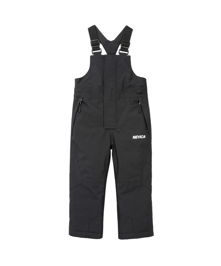 Keep your little one warm and dry on the slopes in the Nevica Meribel Ski Pants. These ski pants feature front zip closure with a touch and go storm flap to cover the zip, adjustable shoulder straps, 2 zip side pockets to safe storage and a button adjustable opening cuff to fit ski boots on with ease.  Infants ski pants - 5000mm waterproof / breathable - Button open leg cuff - Front zip closure with storm flap - Adjustable shoulder straps - 2 Zip side pockets - Nevica branding - 100% Polyester