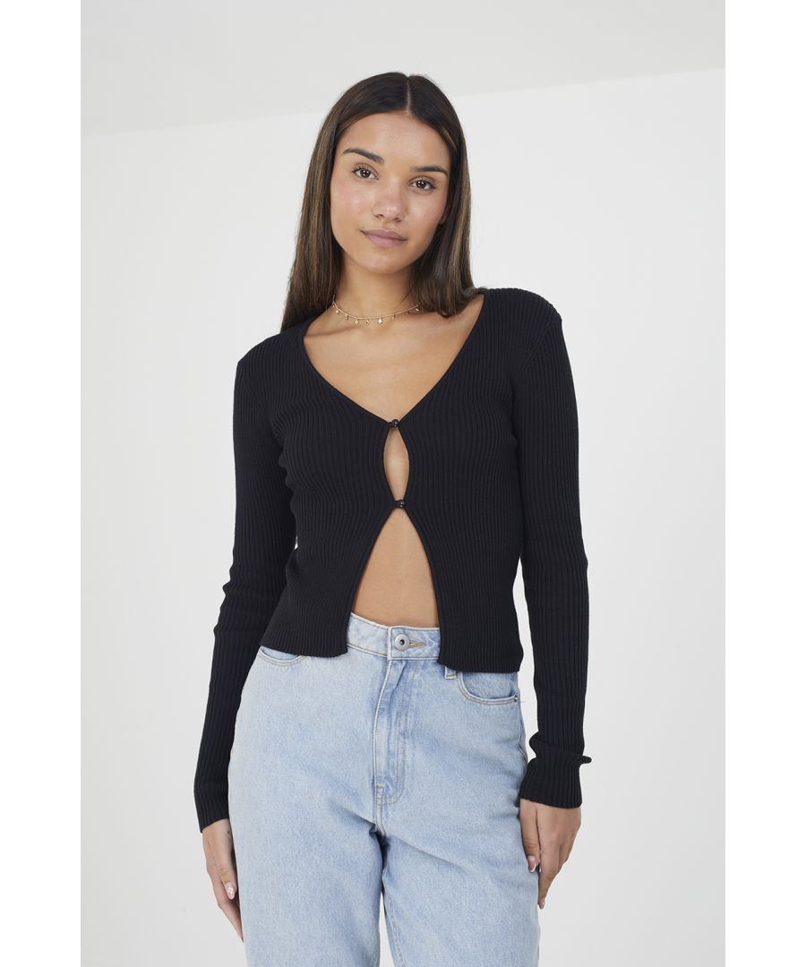 Brave Soul Womens Black 'Sasha' Ribbed Knitted V-Neck Cardigan - Size X-Large