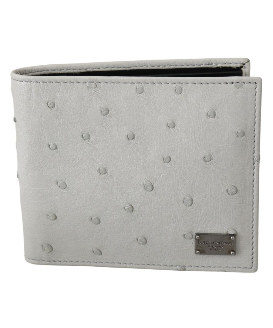 Image for Dolce & Gabbana White Ostrich Leather Bifold Mens Card Bill Slot Wallet