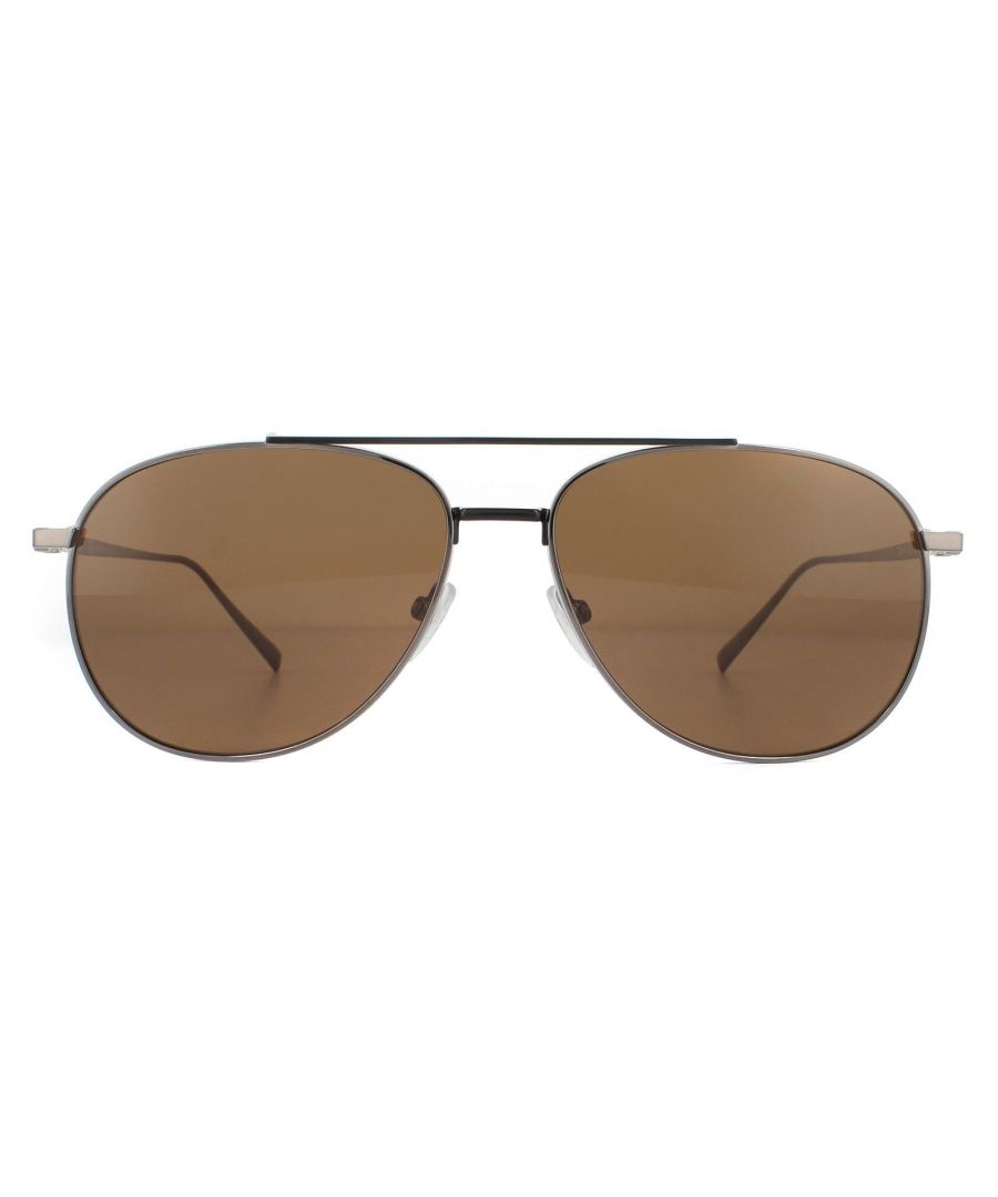 Salvatore Ferragamo Sunglasses SF201S 035 Grey Brown are an aviator design crafted from super lightweight metal with ultra thin temples engraved with the Ferragamo logo.