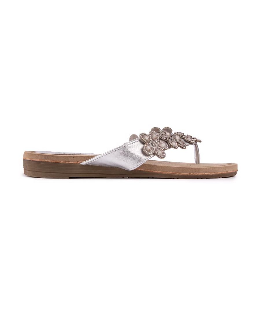 Add Some Glam To Your Carefree, Happy Summer Outfits With These Comfy Women's Solesister Jodi Flip-flop Sandals Featuring Beautifully Embellished Thong Straps And A Cushioned Footbed. These Easy-to-wear Flats Have A Dazzling Look And A Flexible, Slightly Wedged Outsole.