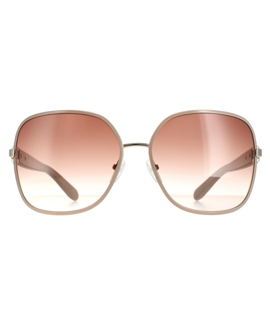 Salvatore Ferragamo Butterfly Womens Light Gold  Taupe SF150S  Salvatore Ferragamo are a feminine butterfly style crafted from lightweight metal and acetate. Adjustable silicone nose pads guarantee a comfortable fit while the Ferragamo logo is engraved on the temples for brand authenticity.