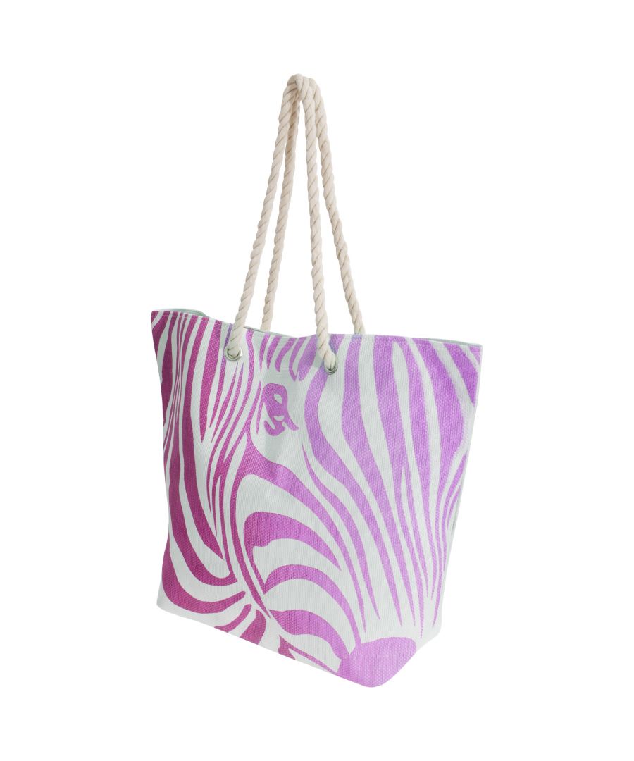 Image for FLOSO Womens/Ladies Zebra Stripe Patterned Straw Woven Summer Handbag (White/Pink)