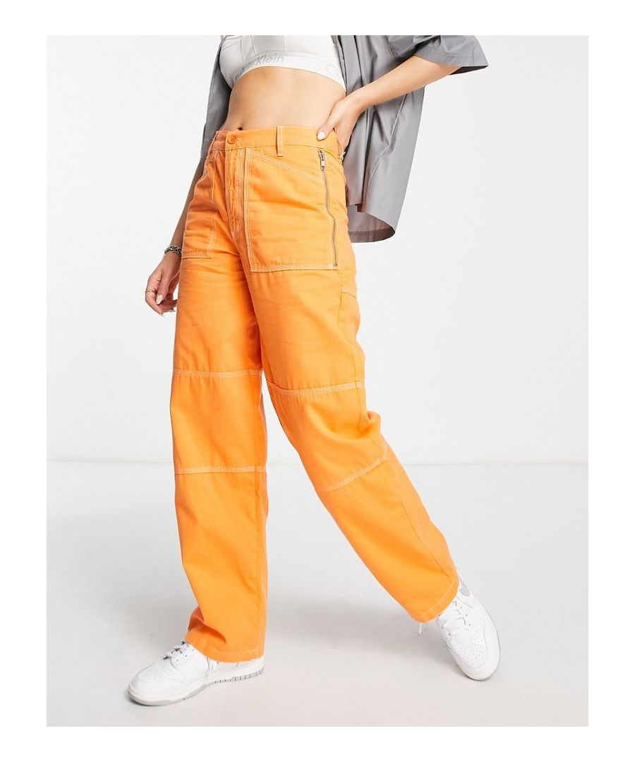 Trousers & Leggings by Topshop Waist-down dressing High rise Belt loops Functional pockets Zip detail Straight fit Sold by Asos