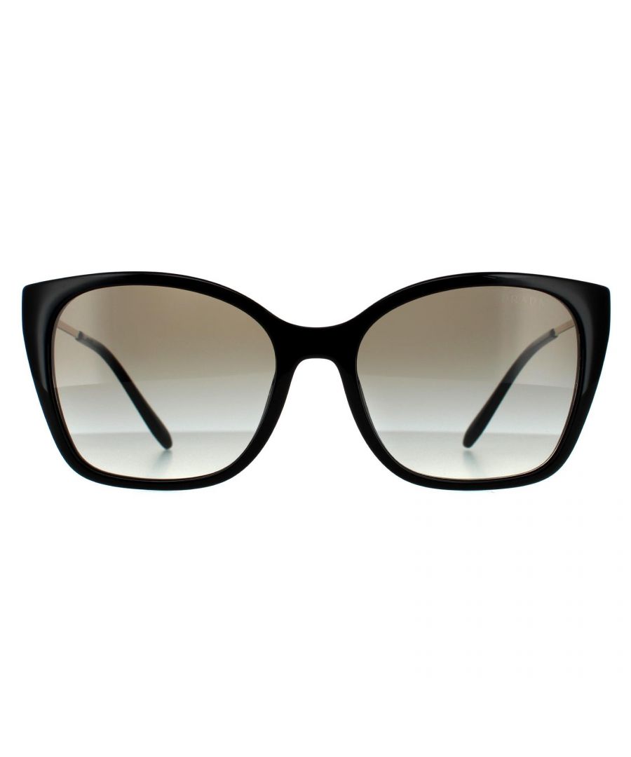 Prada Cat Eye Womens Black Grey Gradient  Sunglasses Prada have a cat eye frame front in lightweight acetate and flat Metaltemples that feature an engraved Prada logo for authenticity