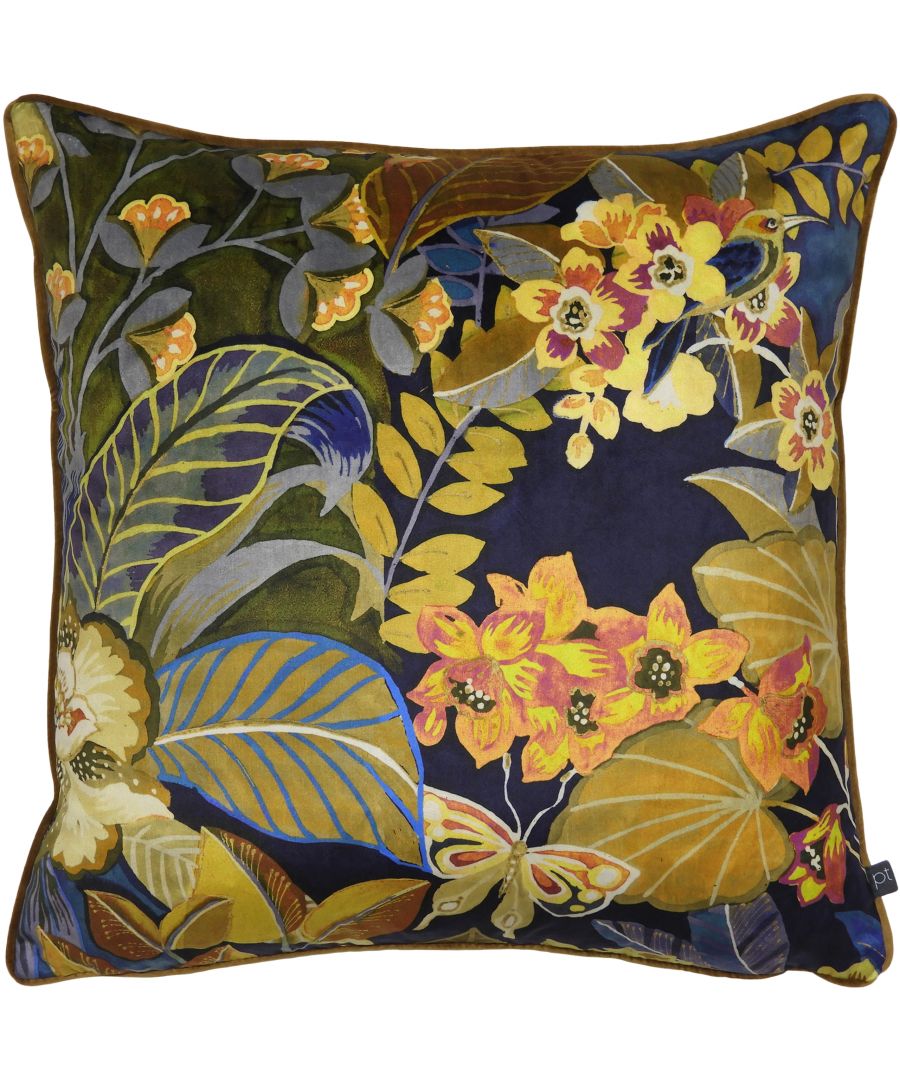 Prestigious Textiles Hidden Paradise Botanical Piped Velvet Feather Filled Cushion - Navy - One Size product