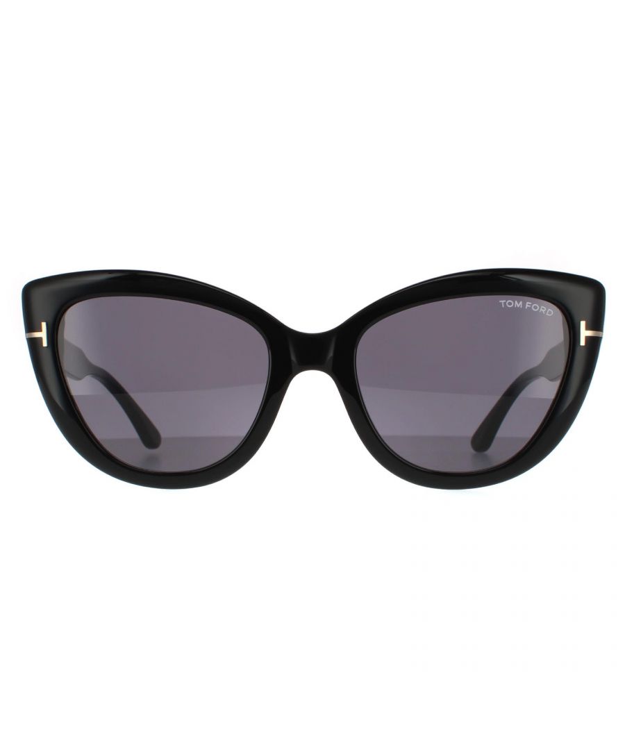 Tom Ford Cat Eye Womens Shiny Black Smoke Grey  Anya FT0762 are an elegant cat eye style crafted from lightweight acetate and embellished with the Tom Ford T logos along the temples.
