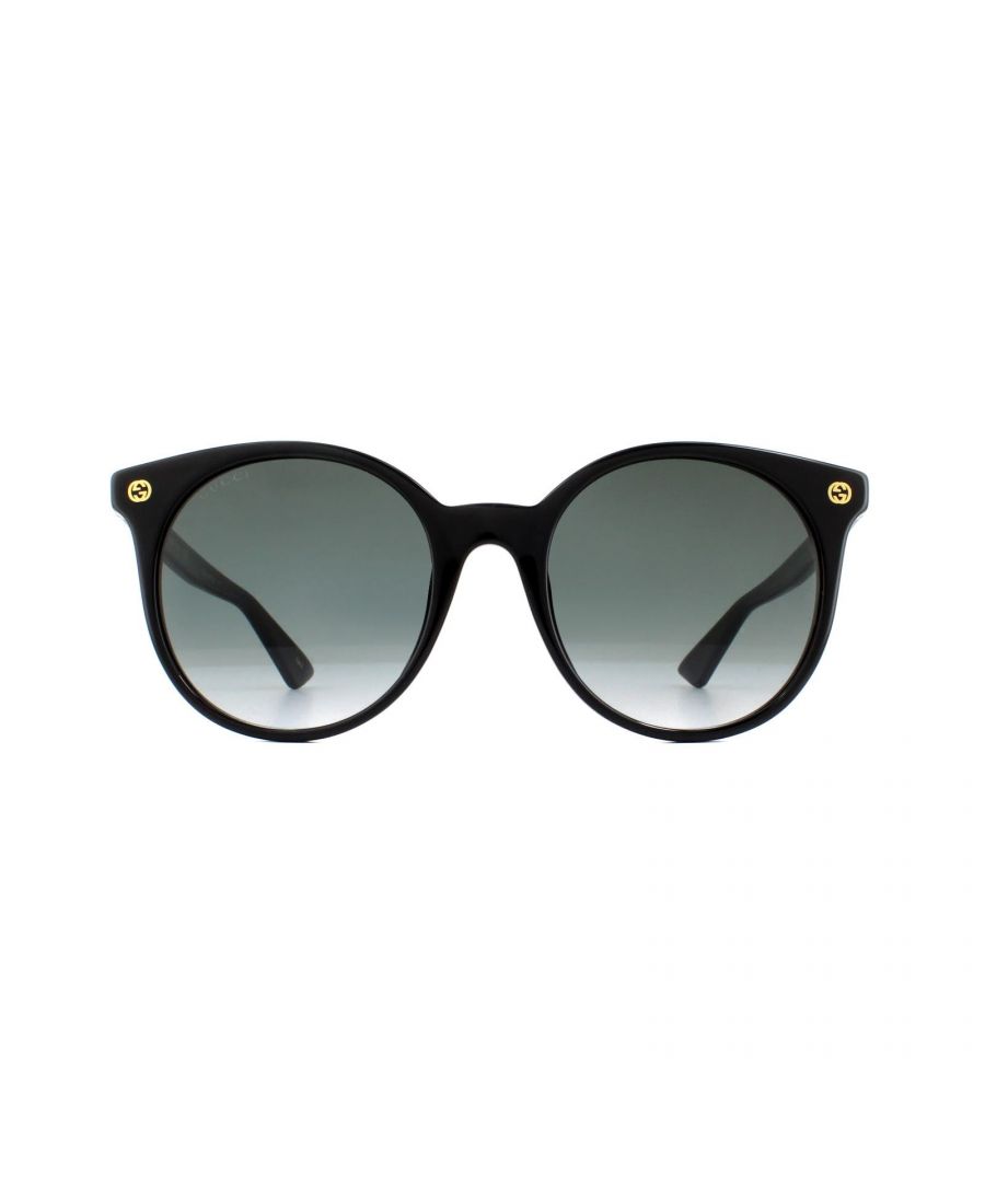 Gucci Sunglasses GG0091S 001 Black Grey Gradient are a gorgeous round style crafted from lightweight acetate plastic. This simple design is elegant and features the GG logo on each of the corner flicks on the frame front.