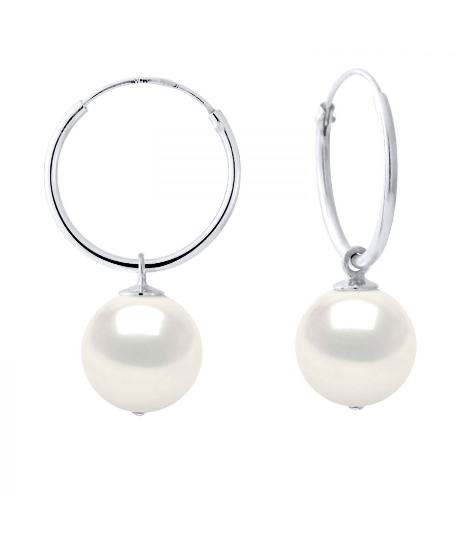 Earrings of White Gold\n 375 and true Cultured Freshwater Pearls 10-11 mm - Natural White Color Loop System - Our jewellery is made in France and will be delivered in a gift box accompanied by a Certificate of Authenticity and International Warranty