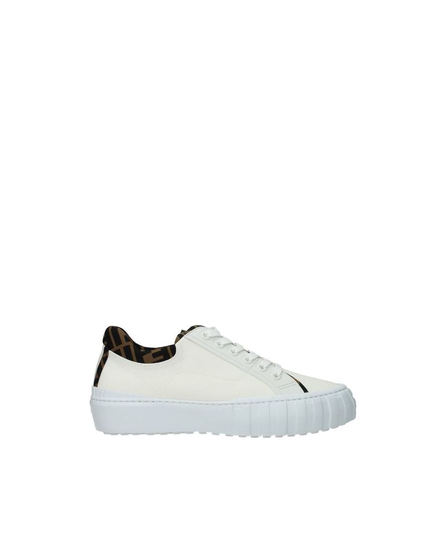 The product with code 7E1414AF5AF1DV4 fabric is a men's sneakers in white/tobacco designed by Fendi. It has features like front logo, side logo, back logo. Wear it for these occasions: aperitif with friends, dinner with friends. Ideal for your style street, casual. The product is made by the following materials: fabric, rubberHell height type: mid heelsBottomed Shoes is rubberLace up closureRound toeThe product was made in Italy