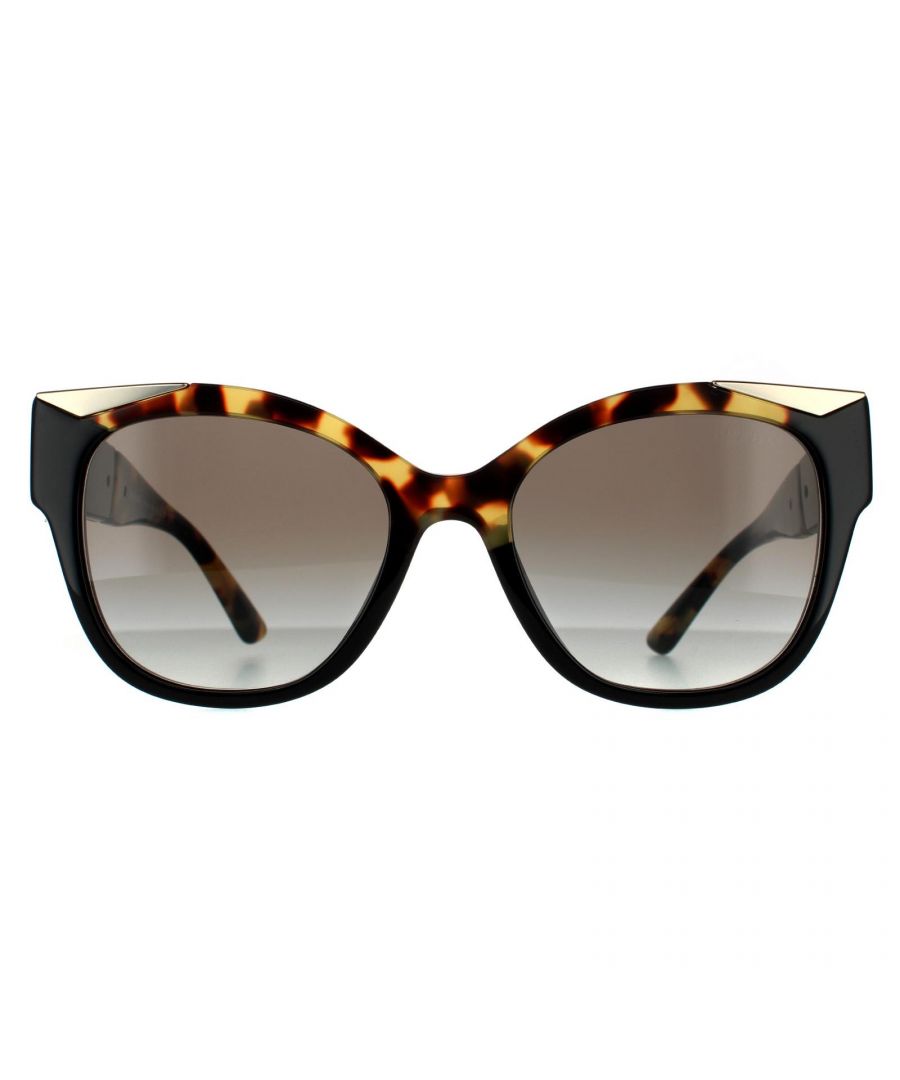 Prada Cat Eye Womens Black Havana Grey Gradient  Sunglasses Prada are a cat-eye style for women. Crafted from lightweight acetate, these sunglasses have a contemporary look, allowing you to stand out from the crowd. Smooth temples showcase the Prada text logo to authenticate and provide instant brand recognition.
