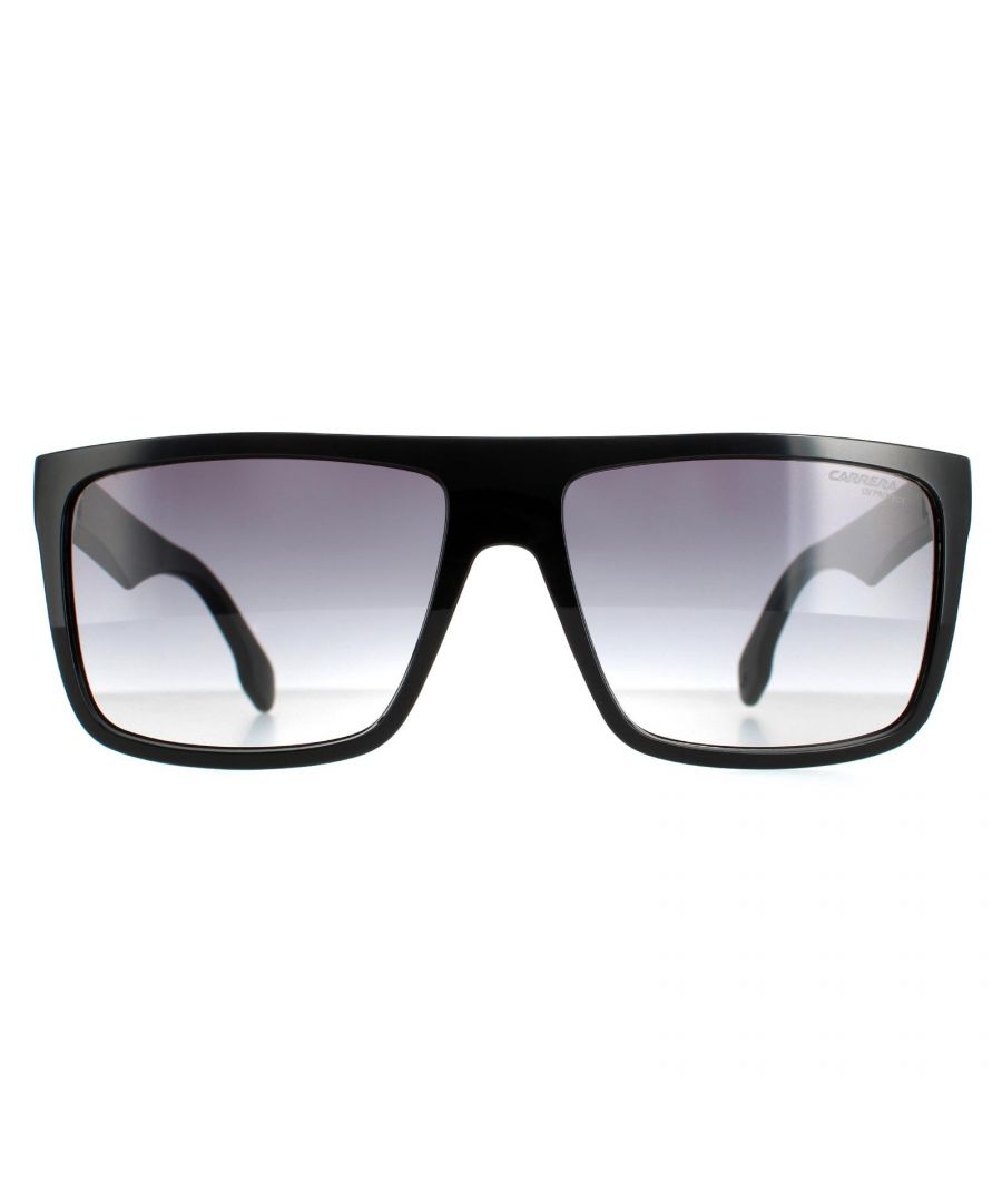Carrera Rectangle Mens Black Dark Grey Gradient 5039/S  Carrera are a strong bold rectangular shape with a nearly flat top frame and similarly flat but winged temples. Two-tone colours for the front and temples are often used for a very modern fresh look.