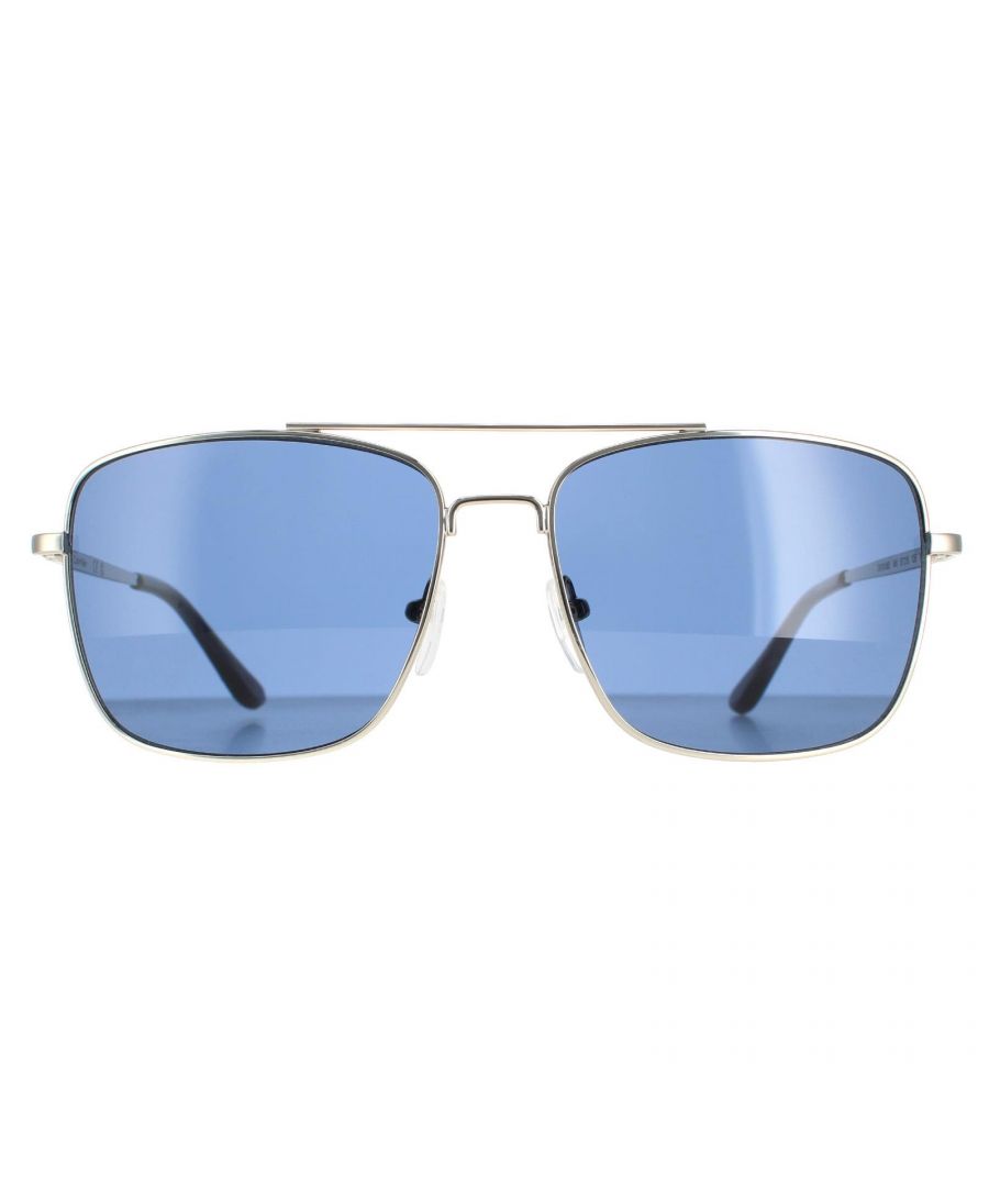 Calvin Klein Square Mens Silver Smoke Grey CK19136S  Sunglasses are a modern square style crafted from lightweight metal. The silicone nose pads and double bridge ensure an all round comfortable fit. Slender temples feature the Calvin Klein logo for authenticity.