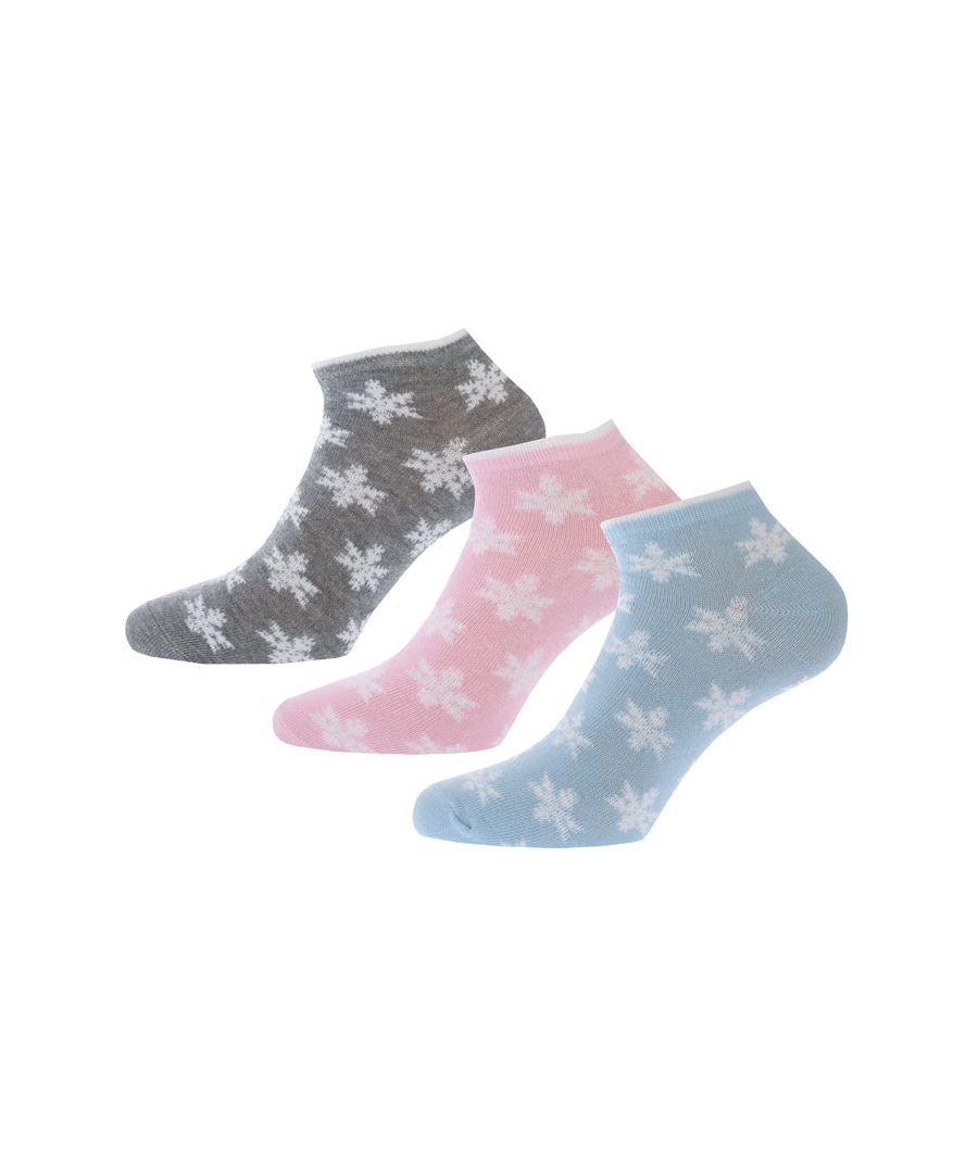 Image for Women's Brave Soul 3 Pack Snowflake Trainer Socks in Multi colour