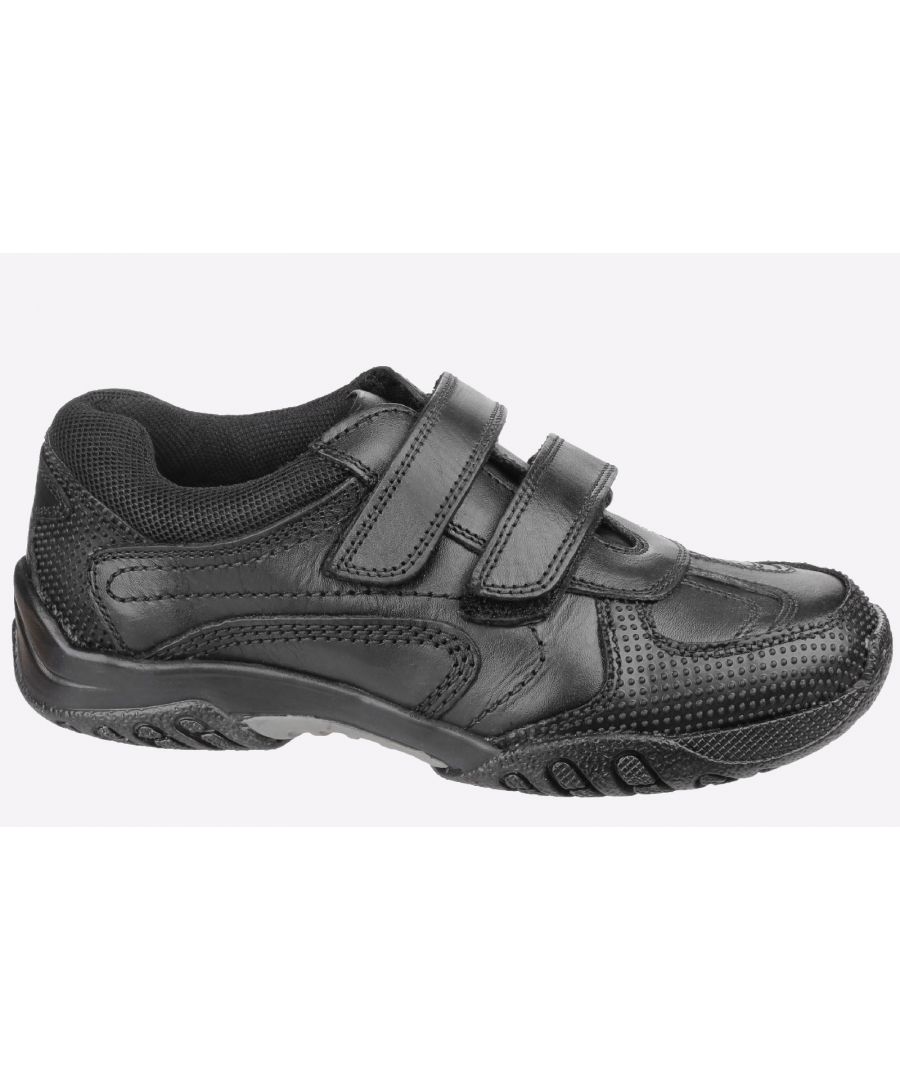 This smart black leather boy's shoe is complete with a padded ankle collar for extra comfort as well as removable insoles for a tailored fit. The toe is strengthened to ensure the shoe is hard wearing and robust.\n-FIt Left Fit Right - Unique fitting system allows for 5 different width fittings for each individual foot. Every pair of shoes comes with 3 pairs of footbe-Half sizes included\n-Full leather upper\n\nApprox 25mm Heel Height